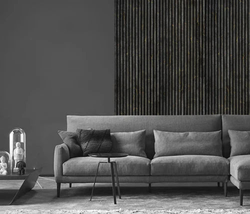 Acoustic Slatted Wall Panel – Black & Gold Marble | Stylish, Durable & Soundproof