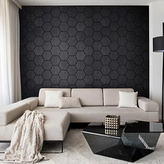 Acoustic Hexagon Wall Panels - Charcoal Black (Set of 4) | Soundproof Wood Panels | Fast UK Delivery