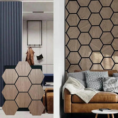 Acoustic Hexagon Wall Panels - Light Oak (Set of 4) | Soundproof Wood Panels | Fast UK Delivery