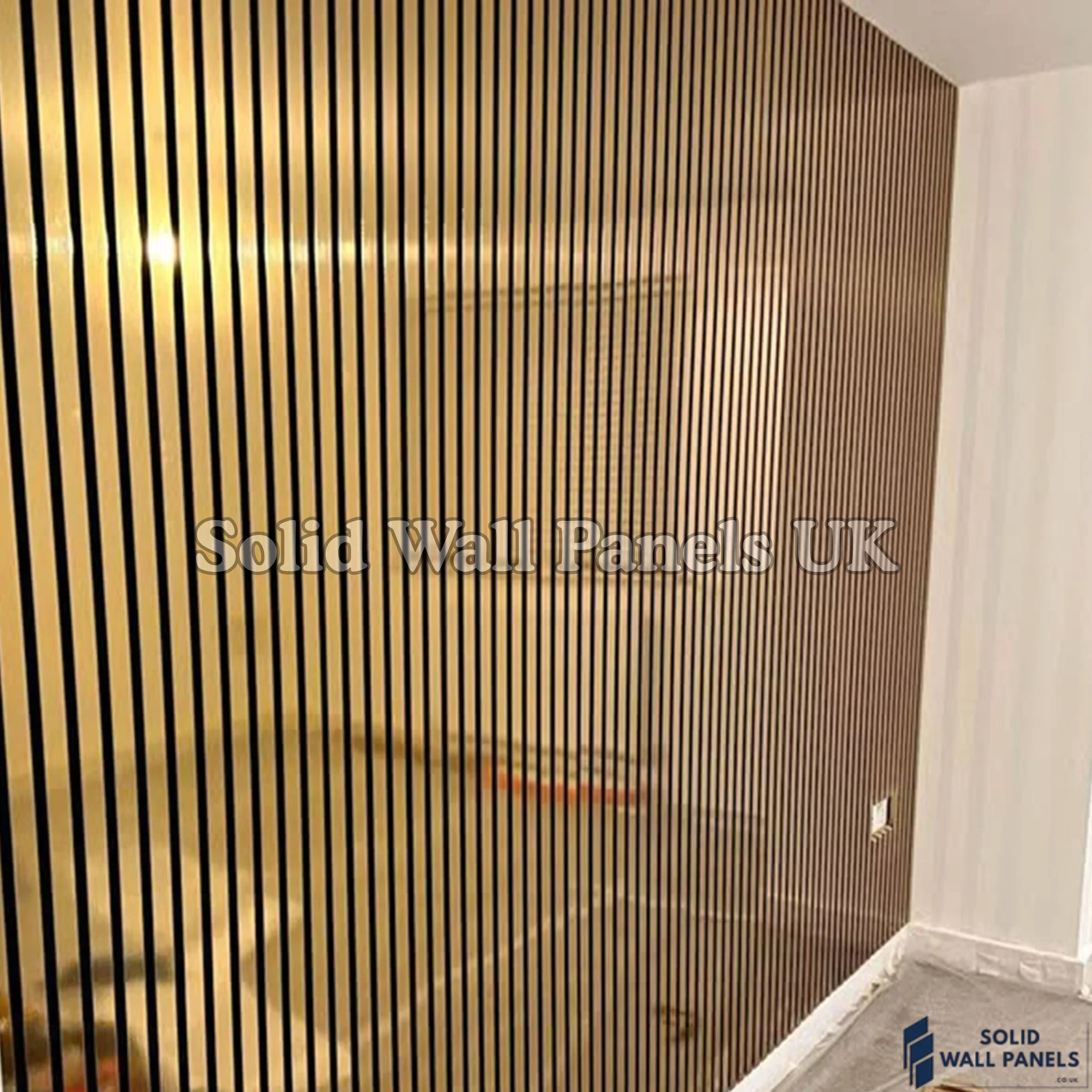 Acoustic Slatted Wall Panel – Metallic Gold 60x240 cm | Stylish, Durable & Soundproof | Solid Wall Panels UK