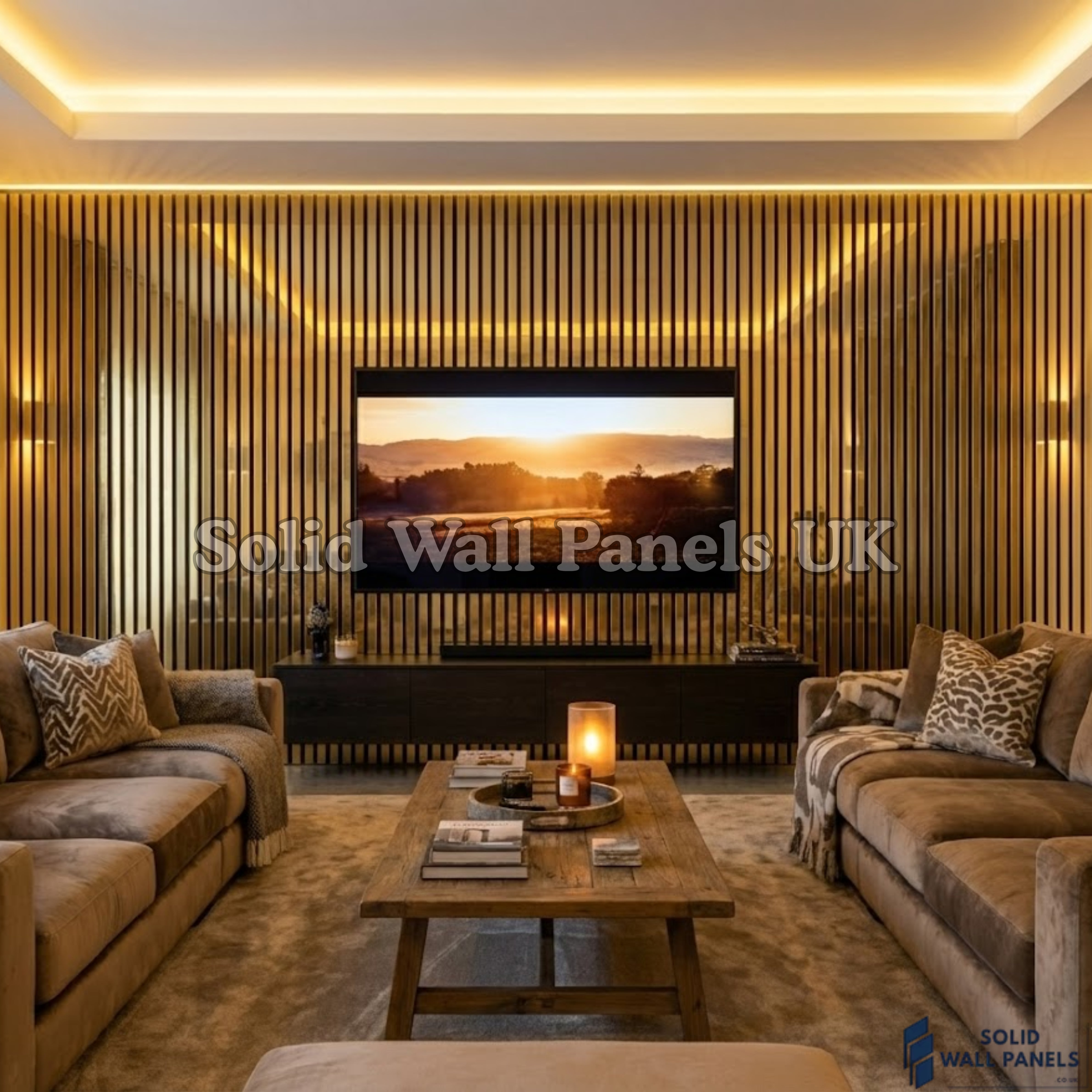 Acoustic Slatted Wall Panel – Shiny Gold 60×240cm | Solid Wall Panels UK