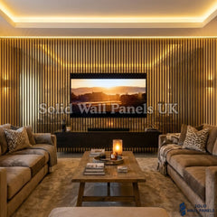 Acoustic Slatted Wall Panel – Shiny Gold 60×240cm | Solid Wall Panels UK