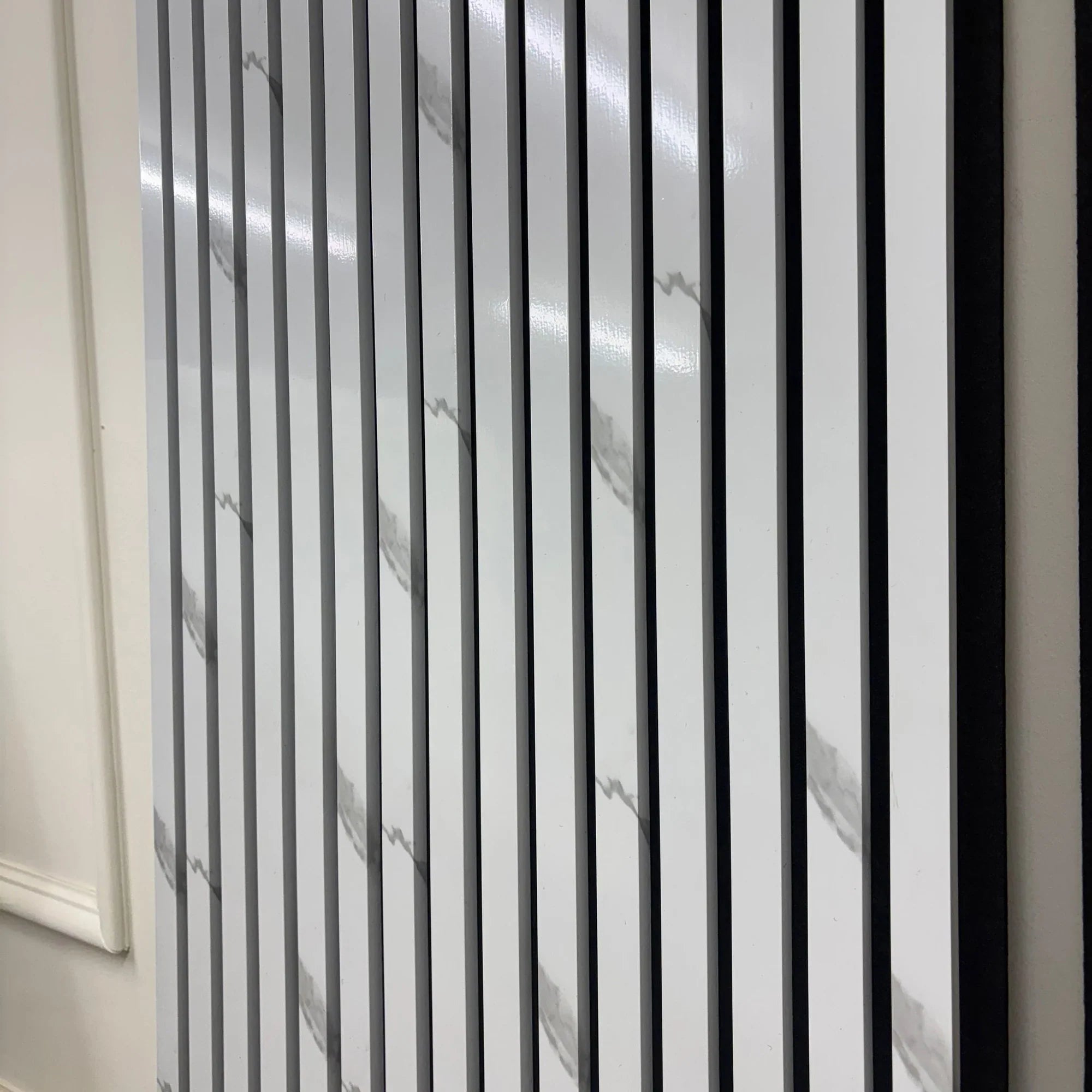 Acoustic Slatted Wall Panel – White Marble  Stylish, Durable & Soundproof  Fast UK Delivery