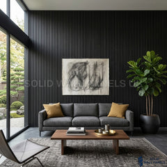 Acoustic Slatted Wall Panels Black 240×60cm UK | Wooden Slatted Felt Back