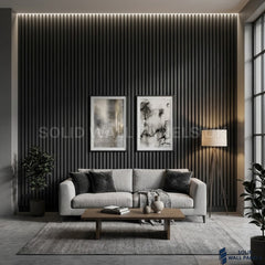 Acoustic Slatted Wall Panels Black 240×60cm UK | Wooden Slatted Felt Back