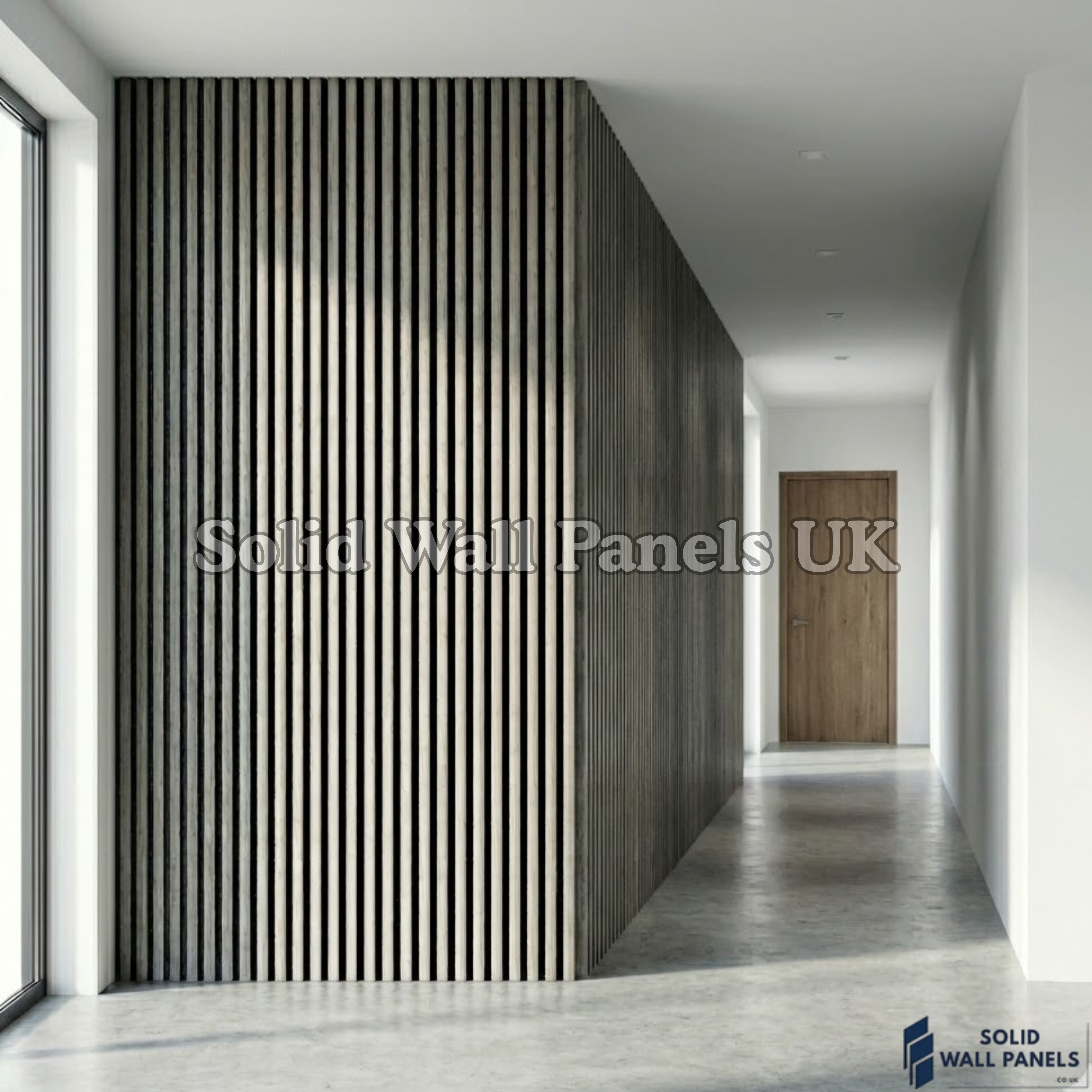 Acoustic Slatted Wall Panels – Dark Grey (60×240 cm) | Solid Wall Panels UK