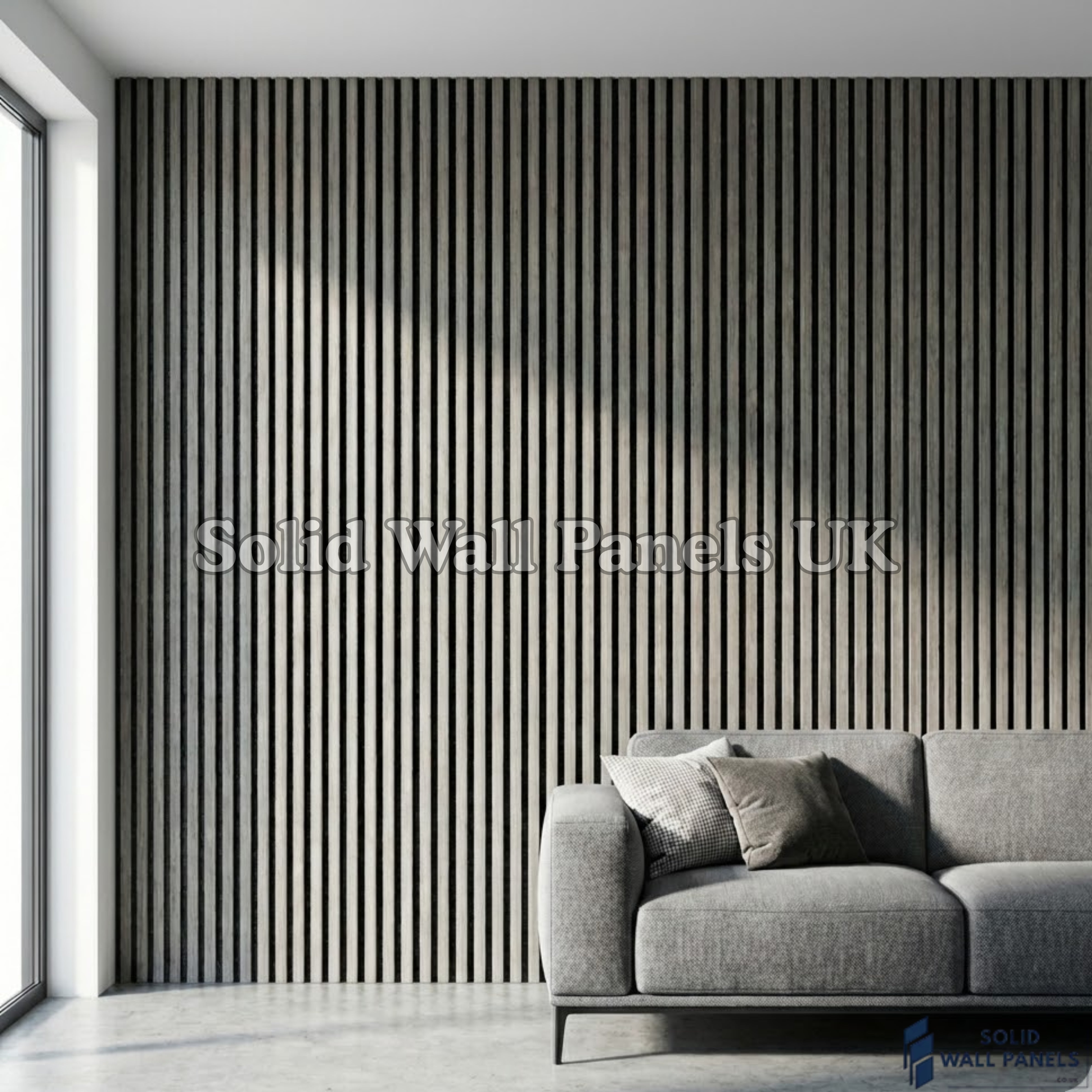 Acoustic Slatted Wall Panels – Dark Grey (60×240 cm) | Solid Wall Panels UK