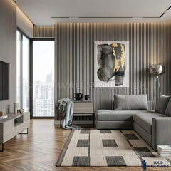 Acoustic Slatted Wall Panels Grey 280×60cm UK | Large Wooden Wall Panels