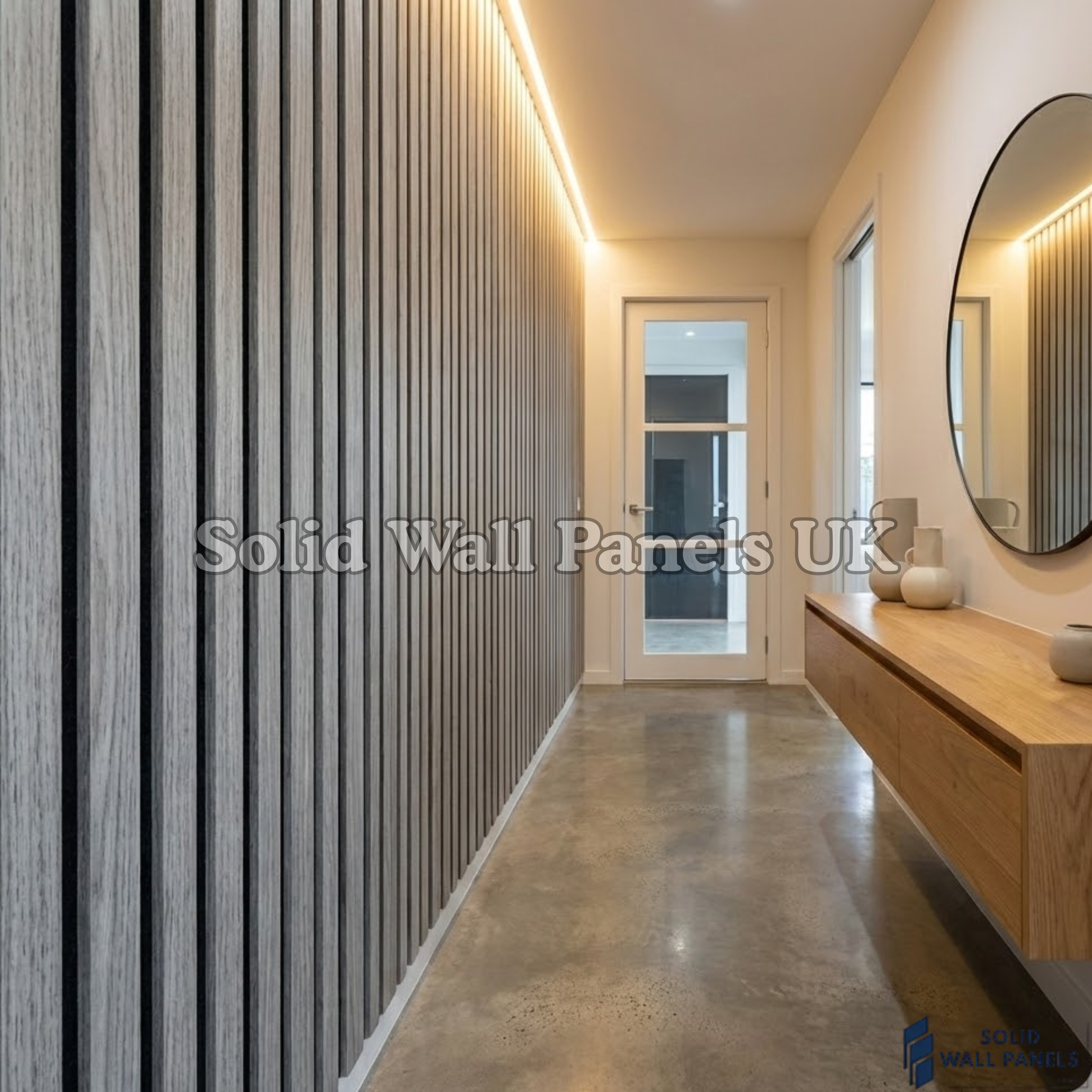 Acoustic Slatted Wall Panels – Light Grey (60×240 cm) | Solid Wall Panels UK