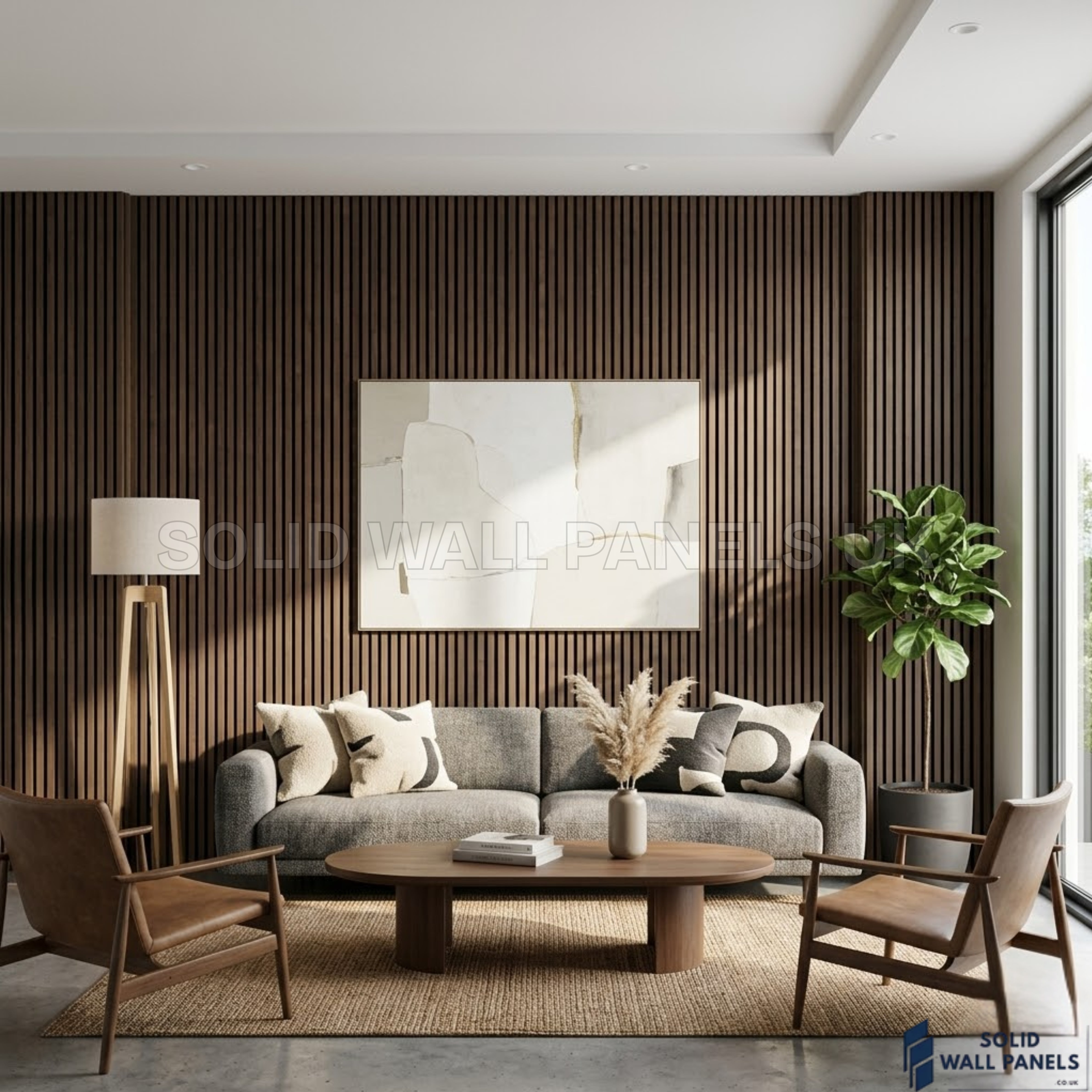 Acoustic Slatted Wall Panels Walnut (Dark Oak) 280×60cm UK | Large Wood Wall Panels
