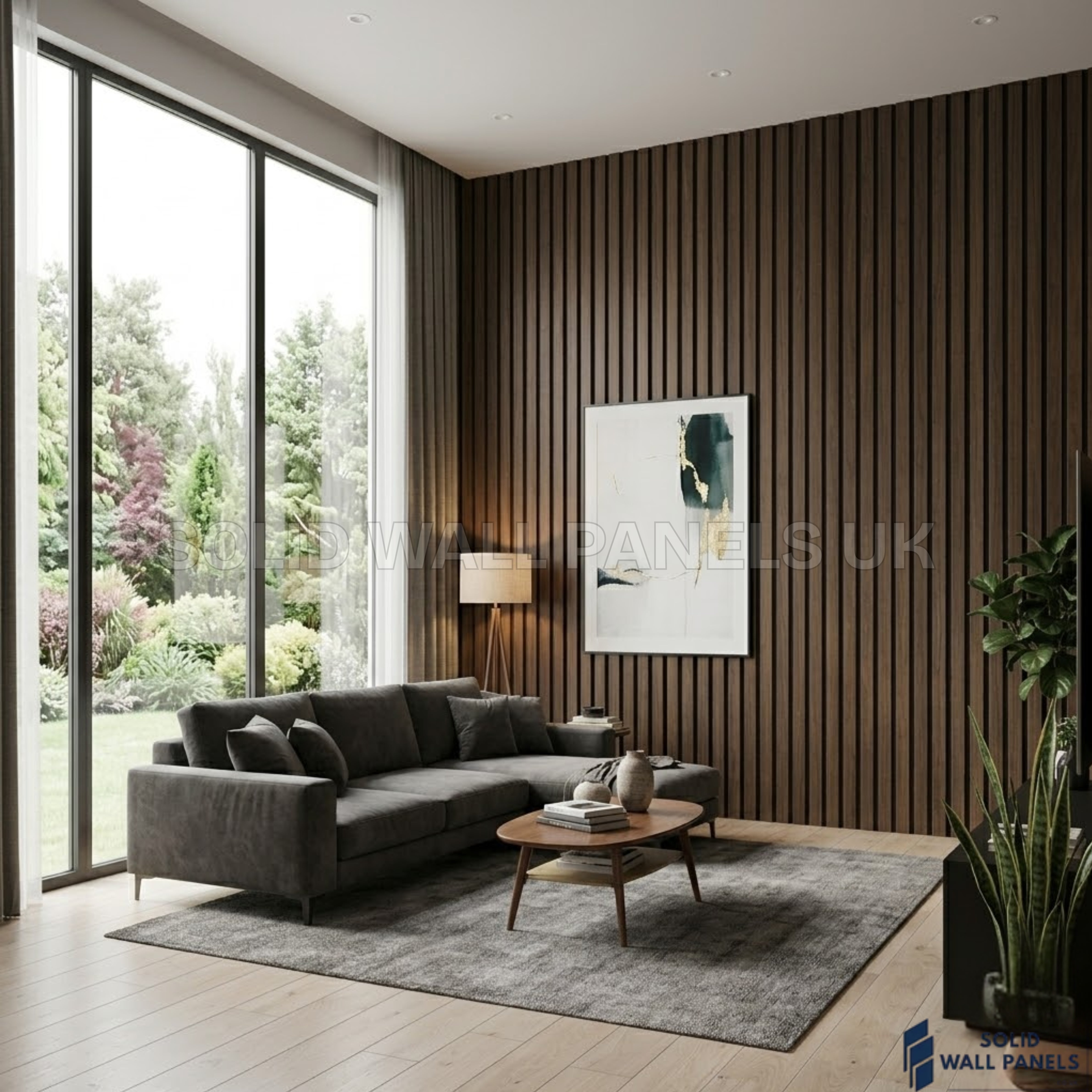 Acoustic Slatted Wall Panels Walnut (Dark Oak) 280×60cm UK | Large Wood Wall Panels