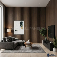 Acoustic Slatted Wall Panels Walnut (Dark Oak) 280×60cm UK | Large Wood Wall Panels