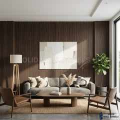 Acoustic Slatted Wall Panels Walnut (Dark Oak) 280×60cm UK | Large Wood Wall Panels