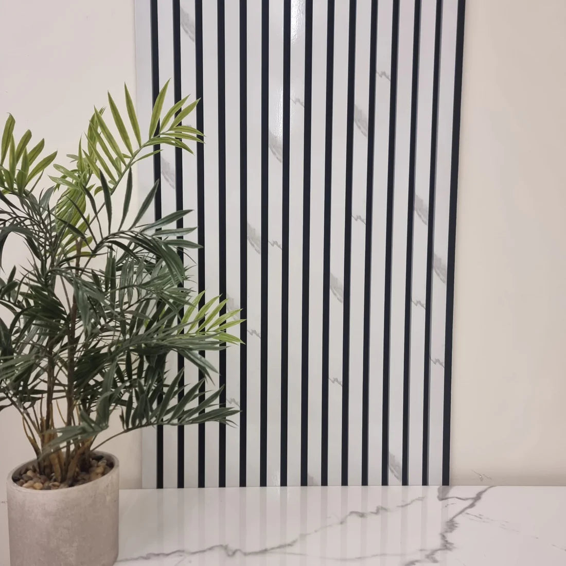 Acoustic Slatted Wall Panel – White Marble | Stylish, Durable & Soundproof | Fast UK Delivery