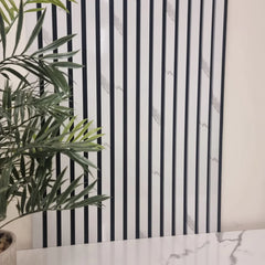 Acoustic Slatted Wall Panel – White Marble | Stylish, Durable & Soundproof | Fast UK Delivery
