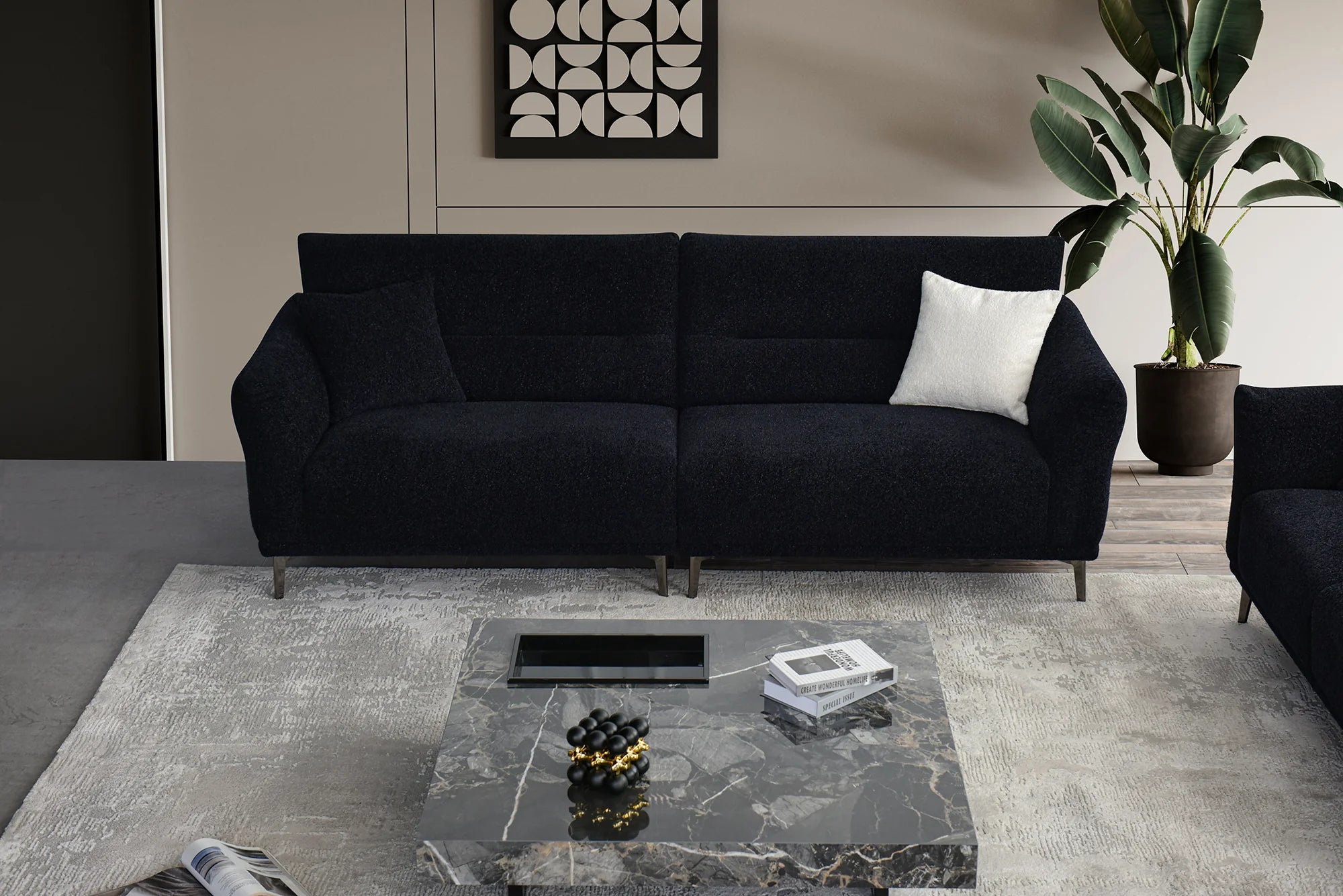 Albany Sofa Range – Black Lux Bouclé Fabric | Luxury Modern Design