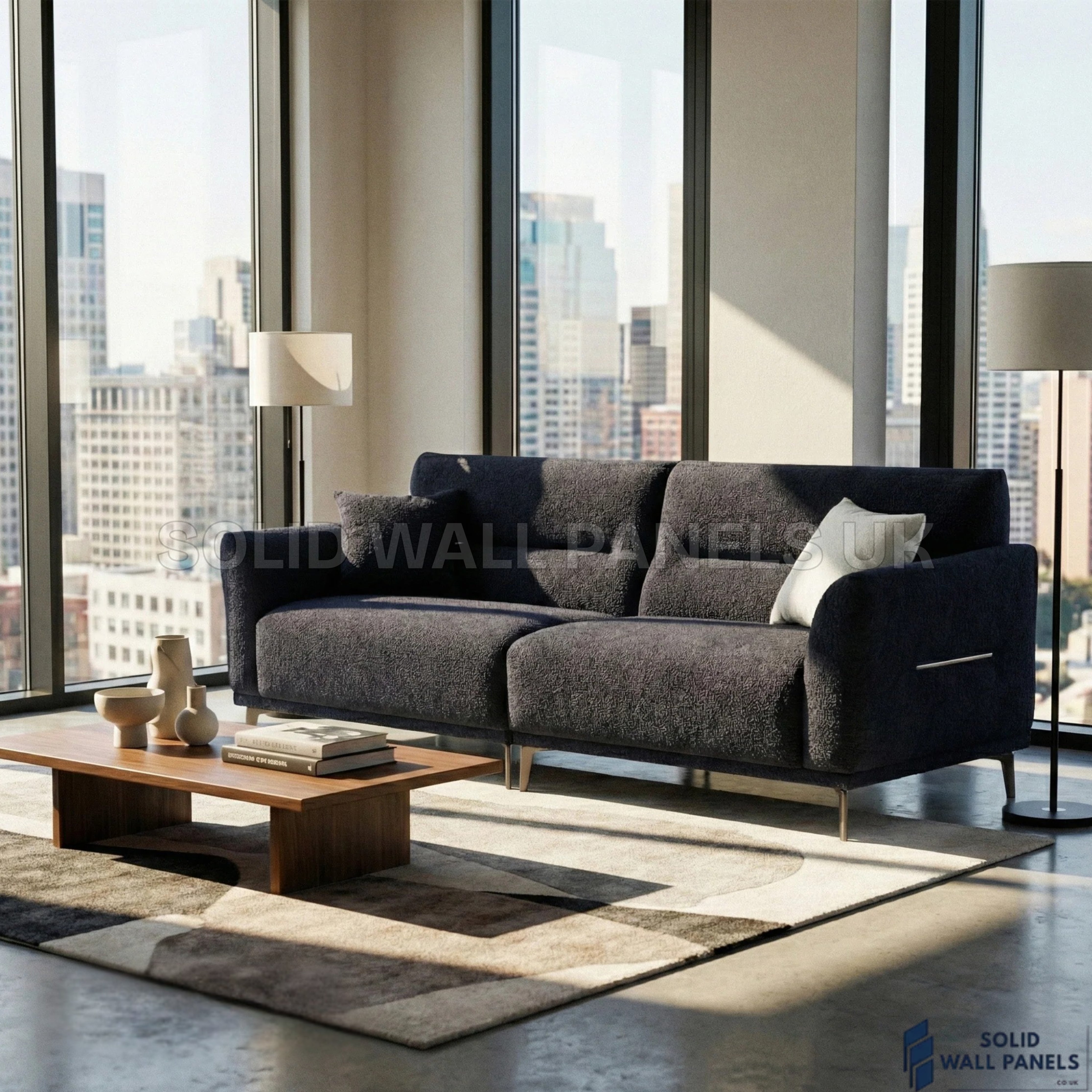 Albany Complete Sofa Set – 4+3+2 Seater with Footstool | Black Lux Bouclé Fabric