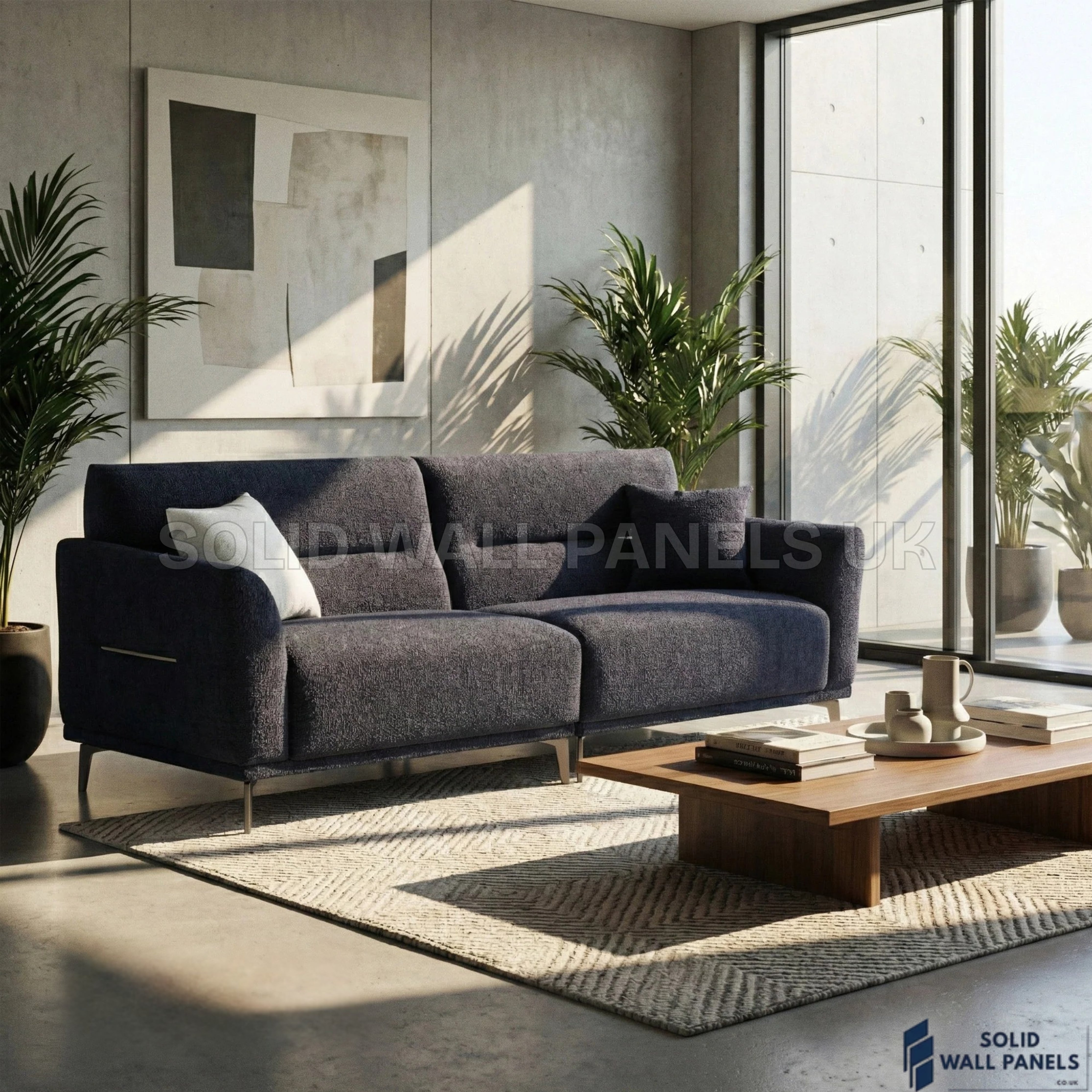 Albany Complete Sofa Set – 4+3+2 Seater with Footstool | Black Lux Bouclé Fabric