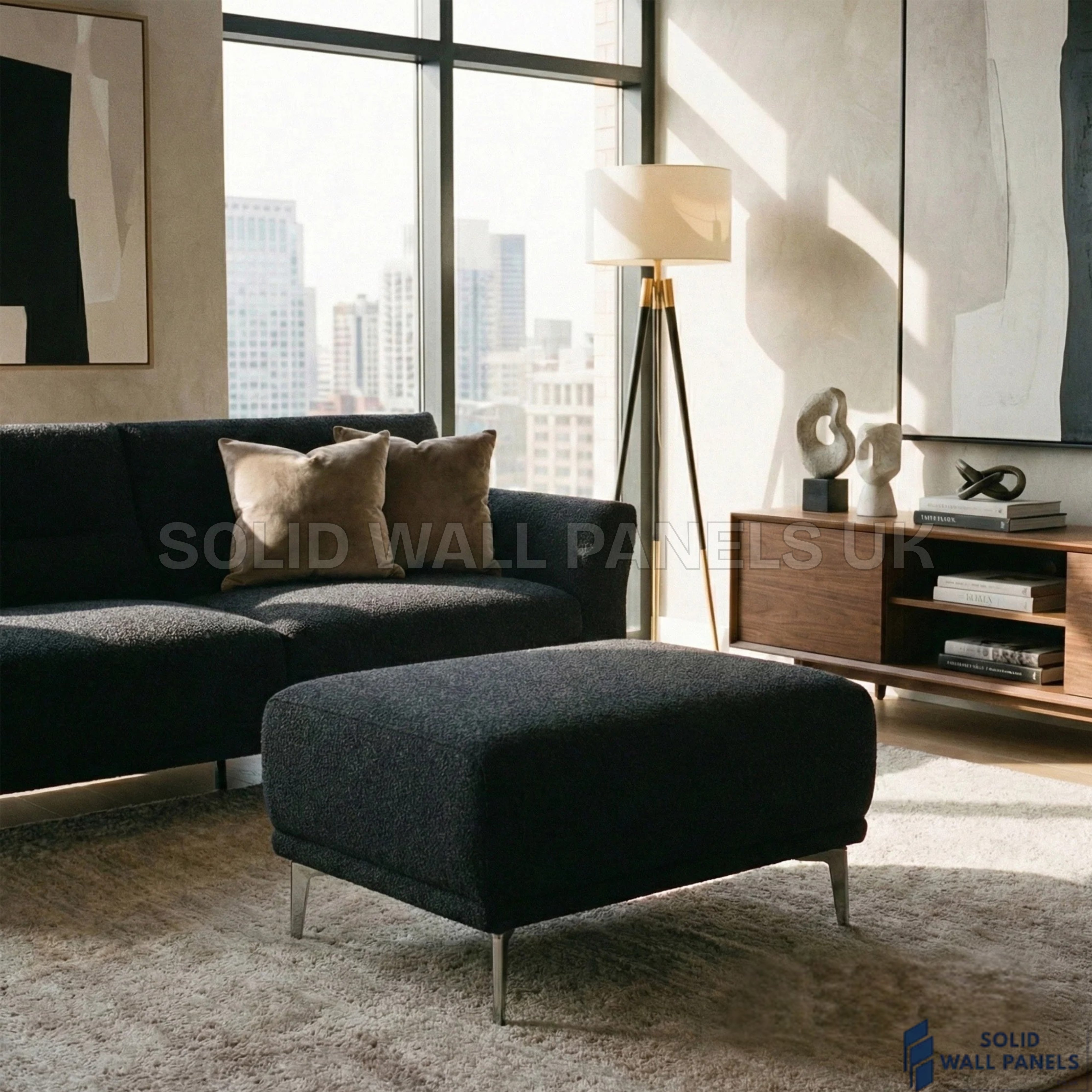 Albany Complete Sofa Set – 4+3+2 Seater with Footstool | Black Lux Bouclé Fabric