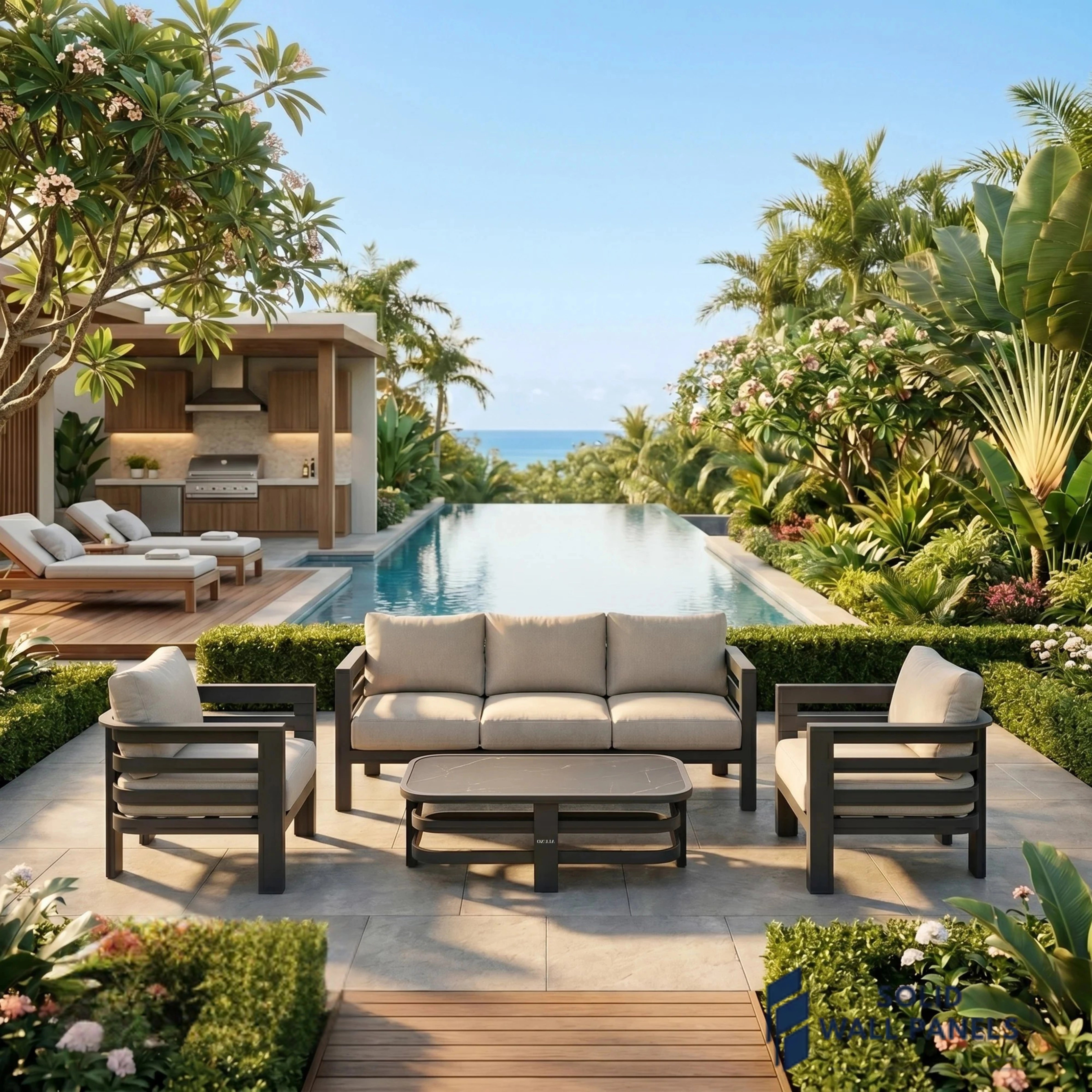 Andros 5 Seater Aluminium Garden Lounge Set – Luxury Outdoor Sofa Set with Sintered Stone Coffee Table