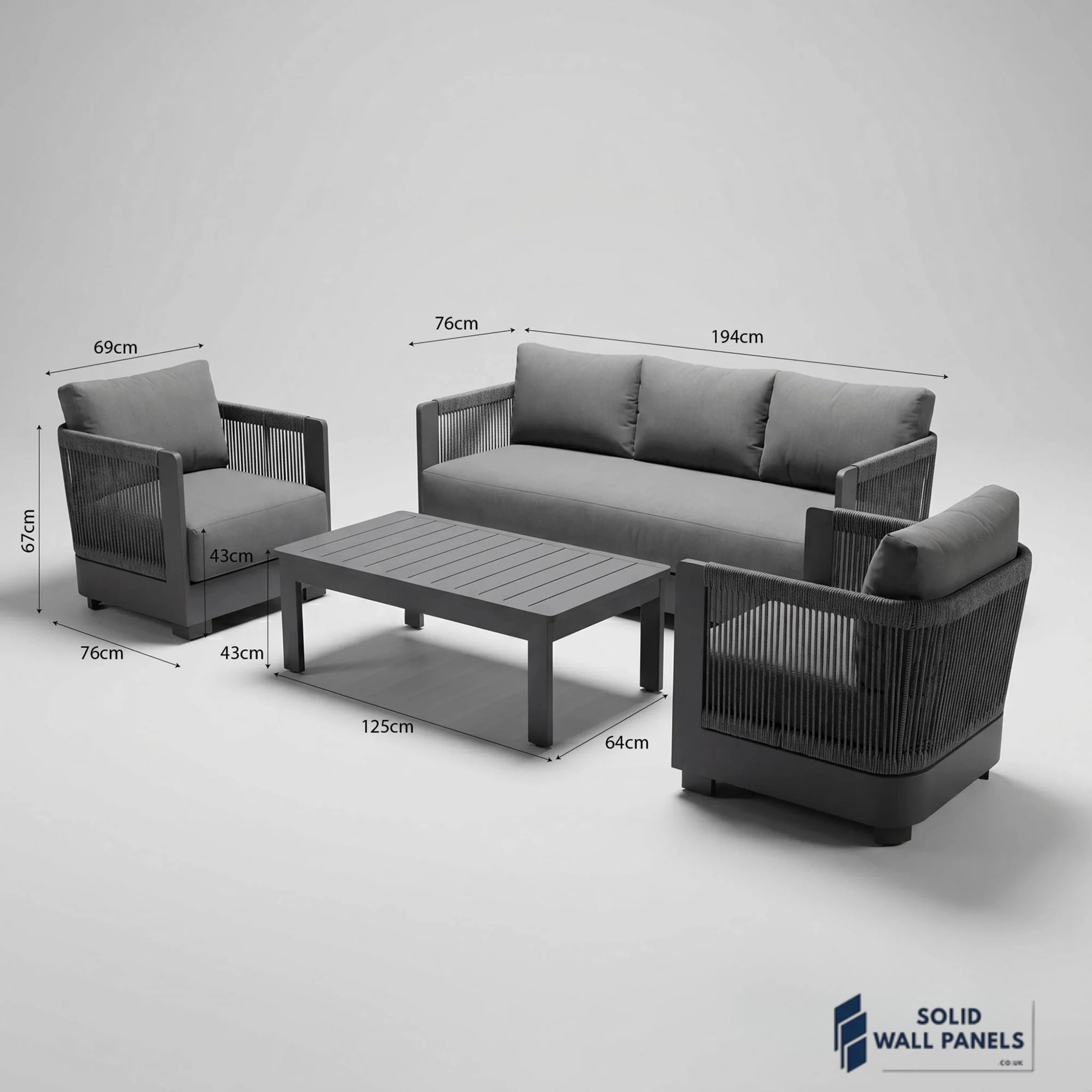 Ares 5-Seater Luxury Lounge Set – Onyx Aluminium Garden Sofa Set with Pebble Grey Cushions