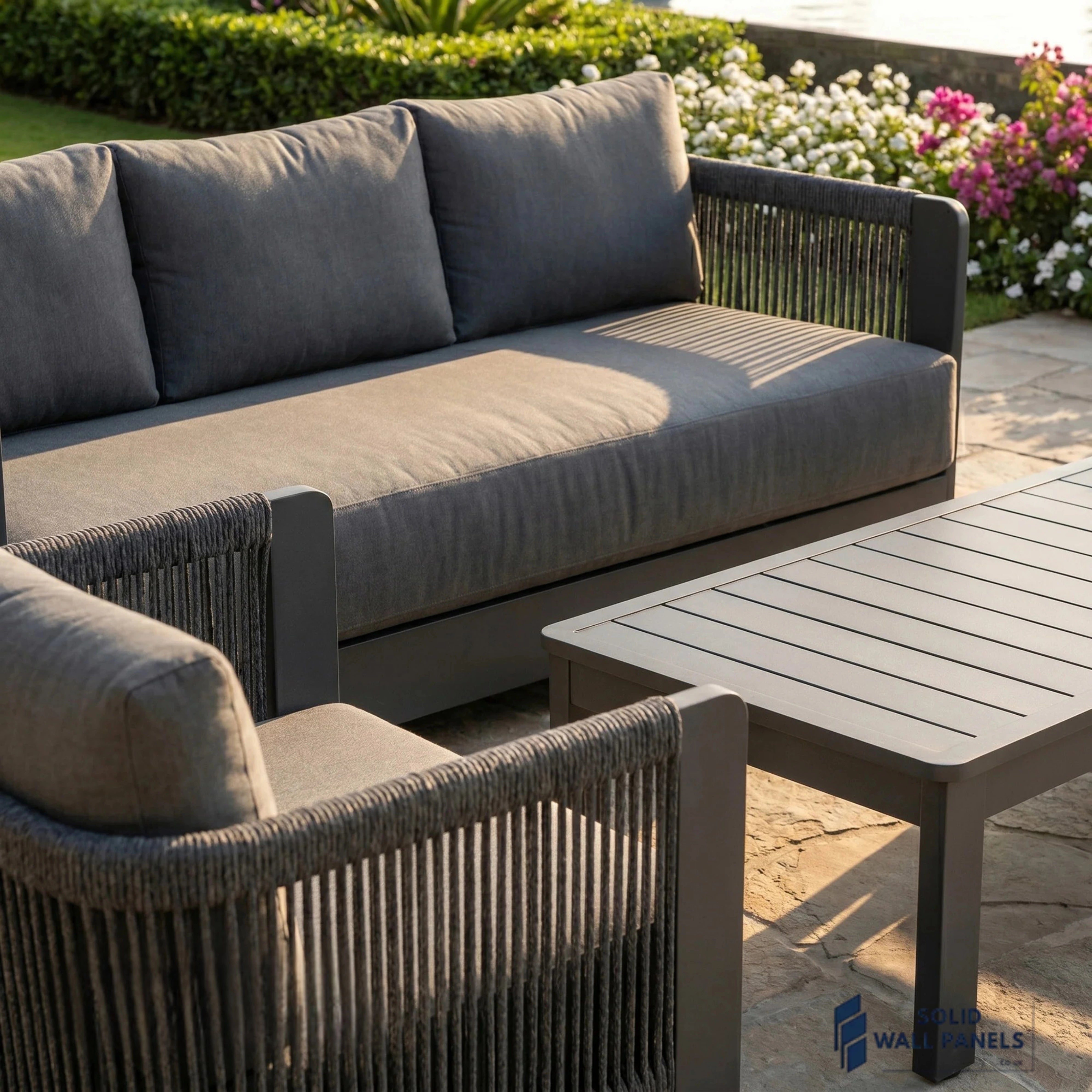 Ares 5-Seater Luxury Lounge Set – Onyx Aluminium Garden Sofa Set with Pebble Grey Cushions