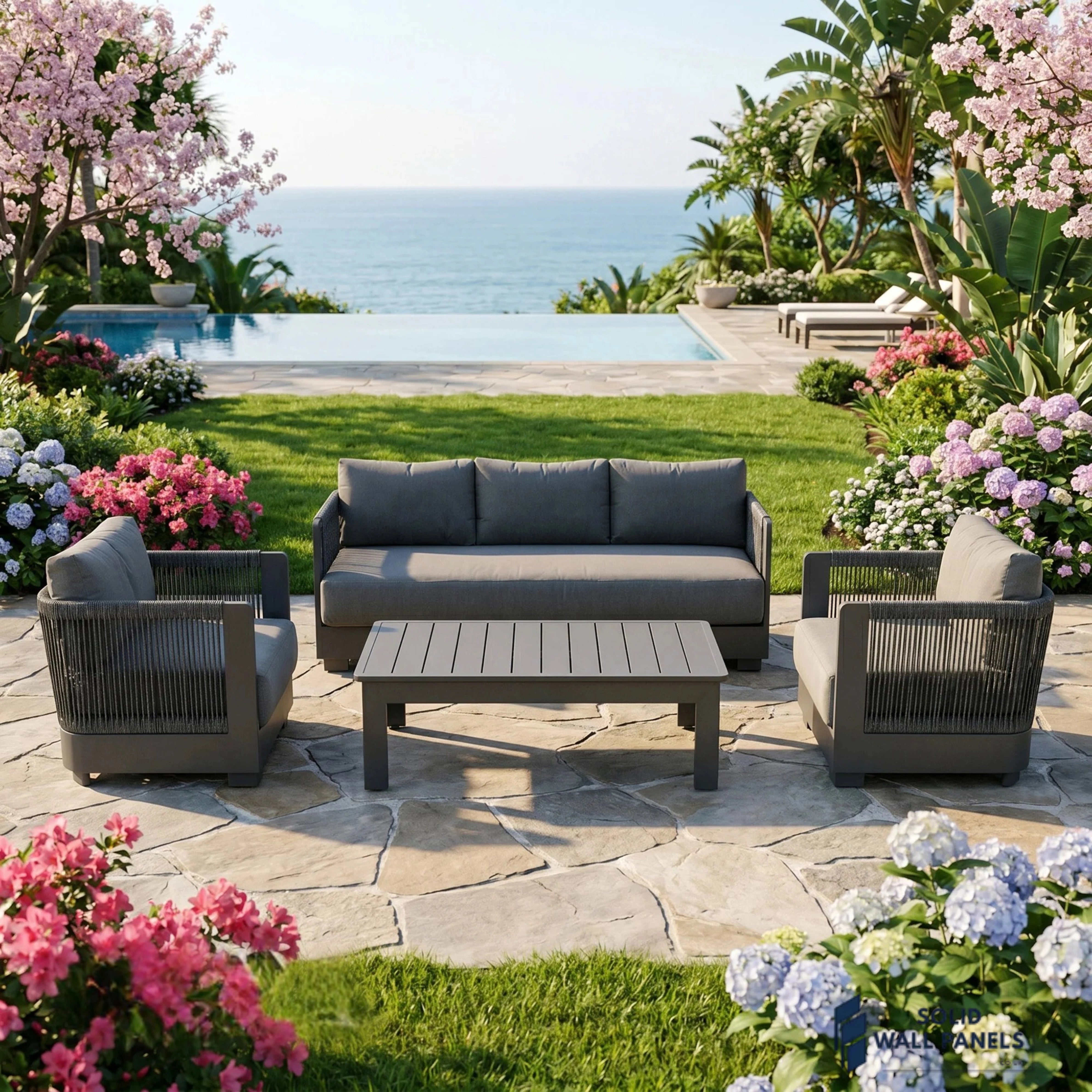 Ares 5-Seater Luxury Lounge Set – Onyx Aluminium Garden Sofa Set with Pebble Grey Cushions