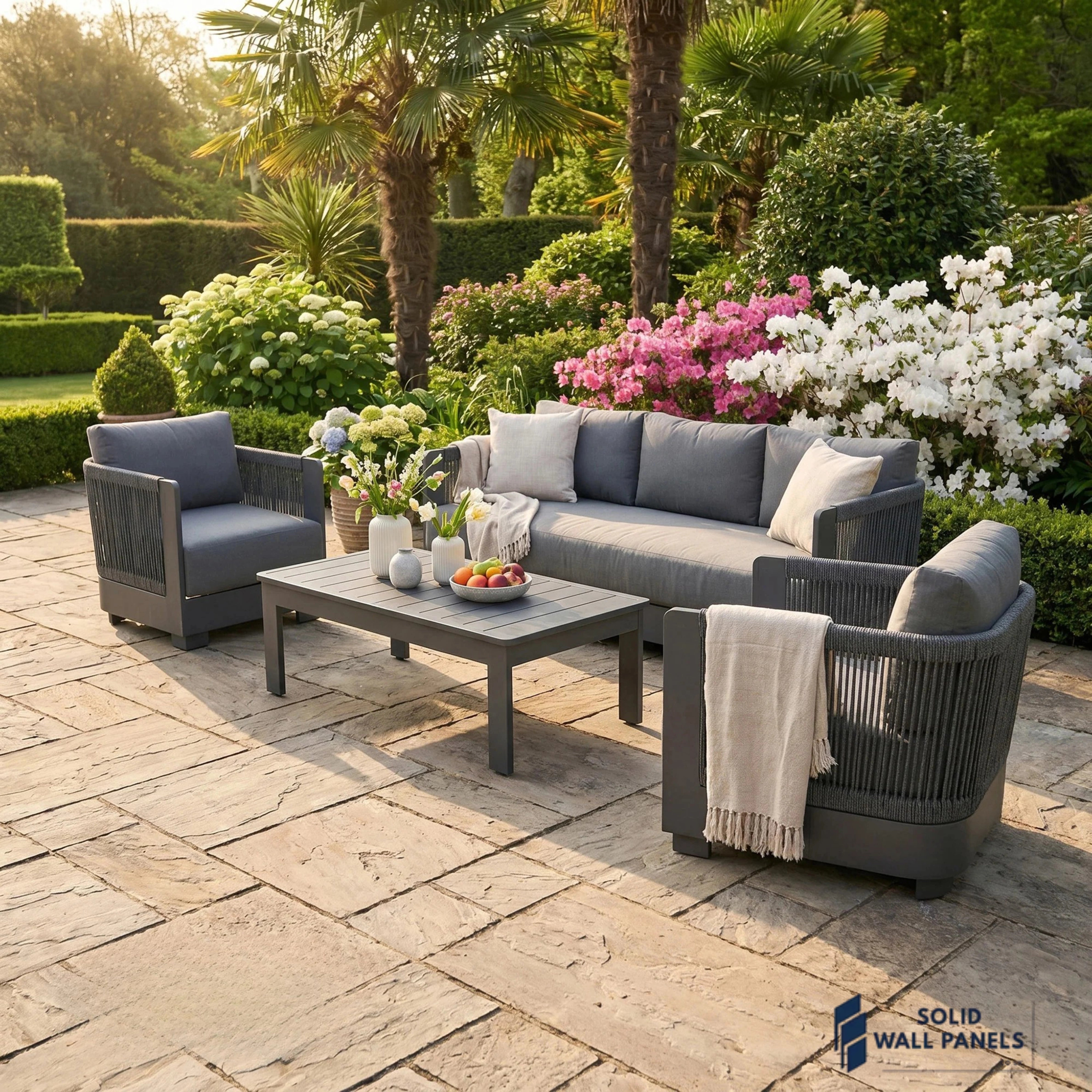 Ares 5-Seater Luxury Lounge Set – Onyx Aluminium Garden Sofa Set with Pebble Grey Cushions