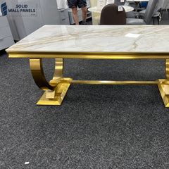 Arianna Kata Gold & White Marble Coffee Table – Luxury Circular Base | Modern Glam