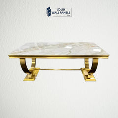 Arianna Kata Gold & White Marble Coffee Table – Luxury Circular Base | Modern Glam