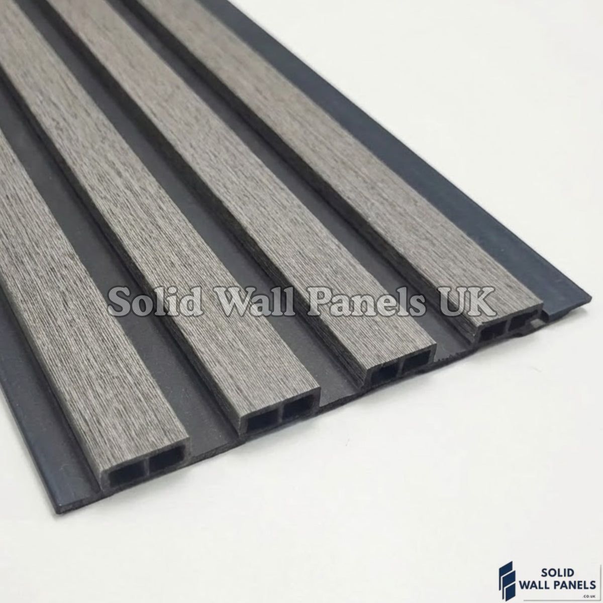 Ash Grey Wood Effect WPC Slatted Wall Panels – Waterproof Indoor & Outdoor Cladding | Solid Wall Panels
