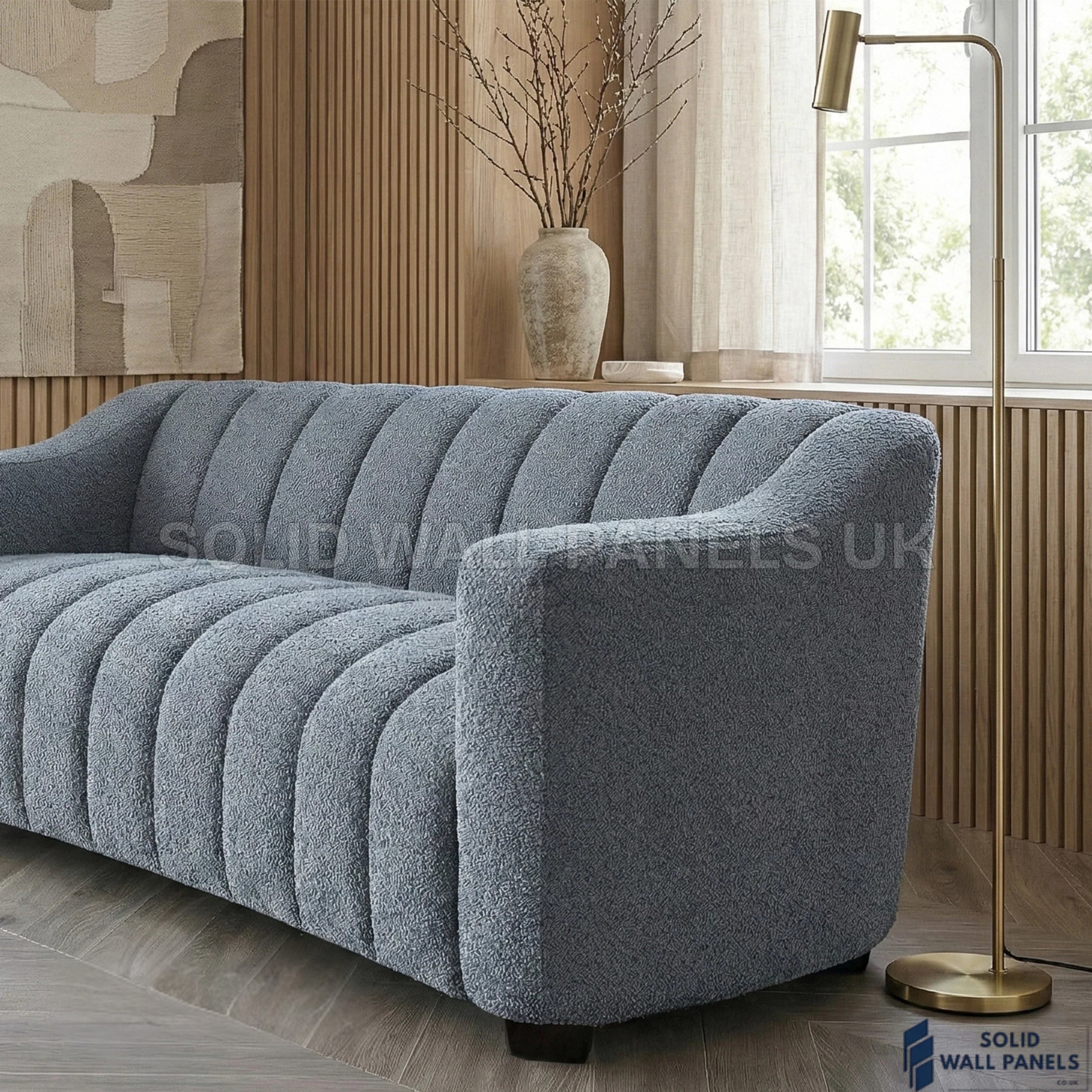 Astoria 3 Seater Sofa – Iron Bouclé Fabric | Deep Channel Stitched Design