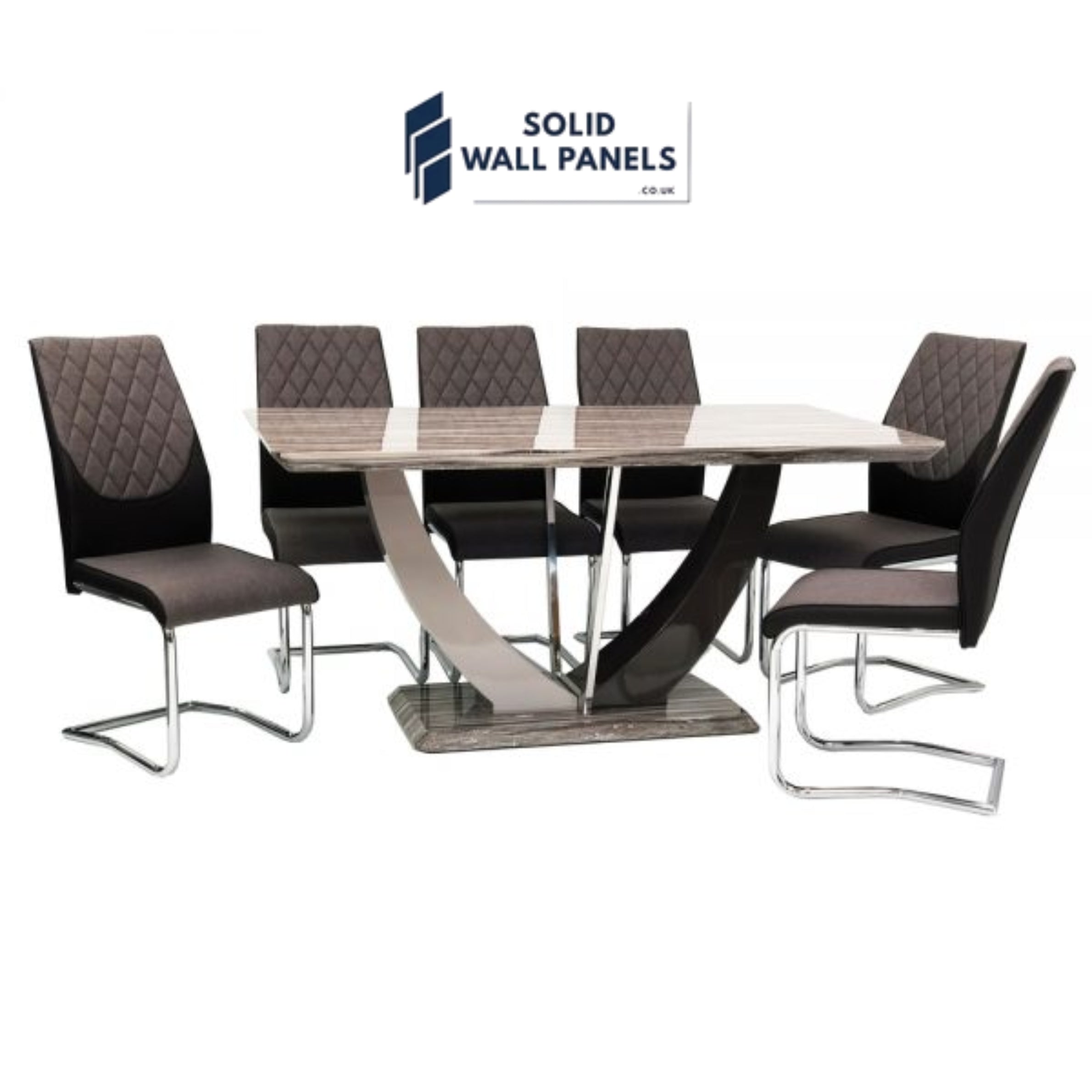 Atlantis Dining Set | 160cm Table + 6 Milan Chairs | Solid Wall Panels