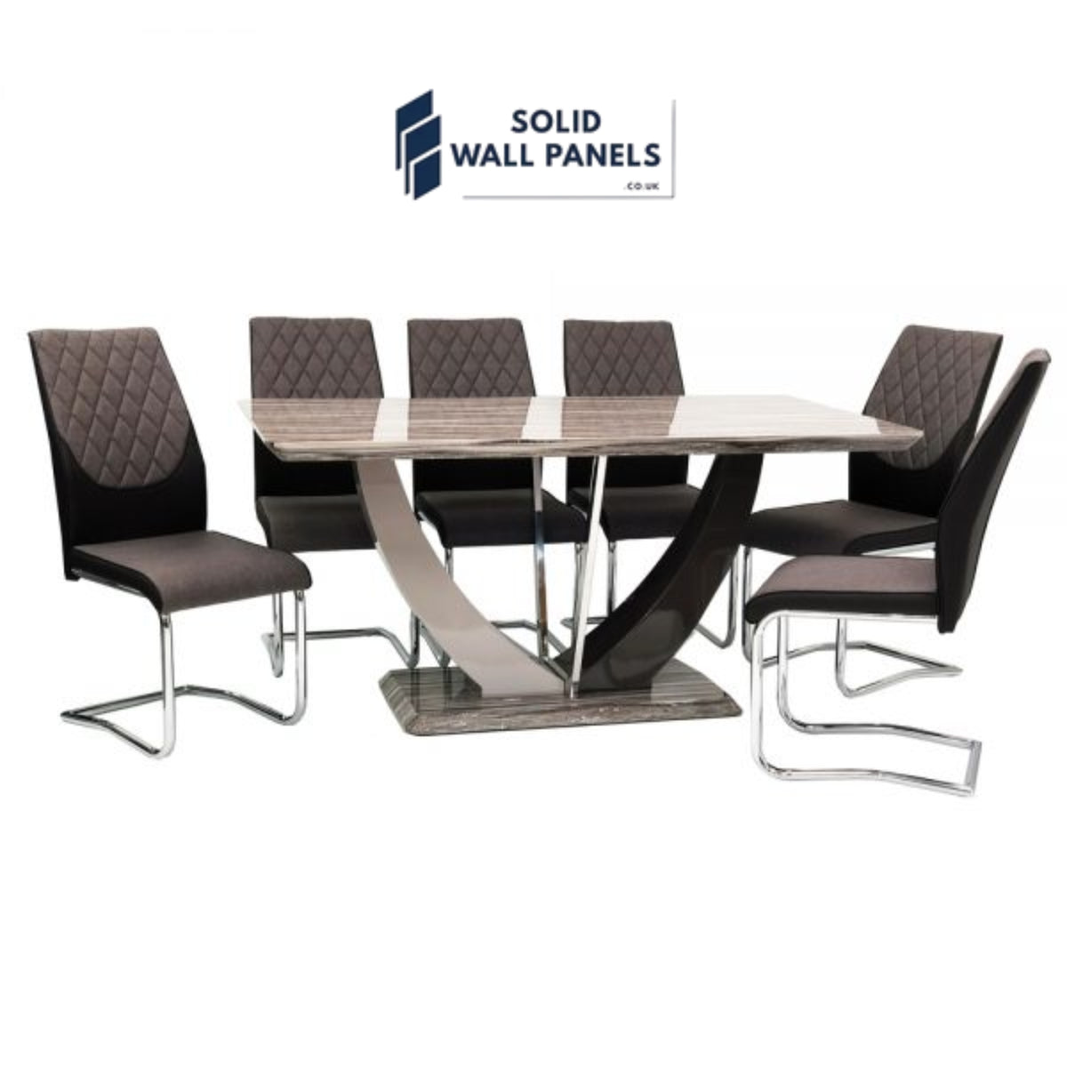 Atlantis Dining Set | 160cm Table + 6 Milan Chairs | Solid Wall Panels