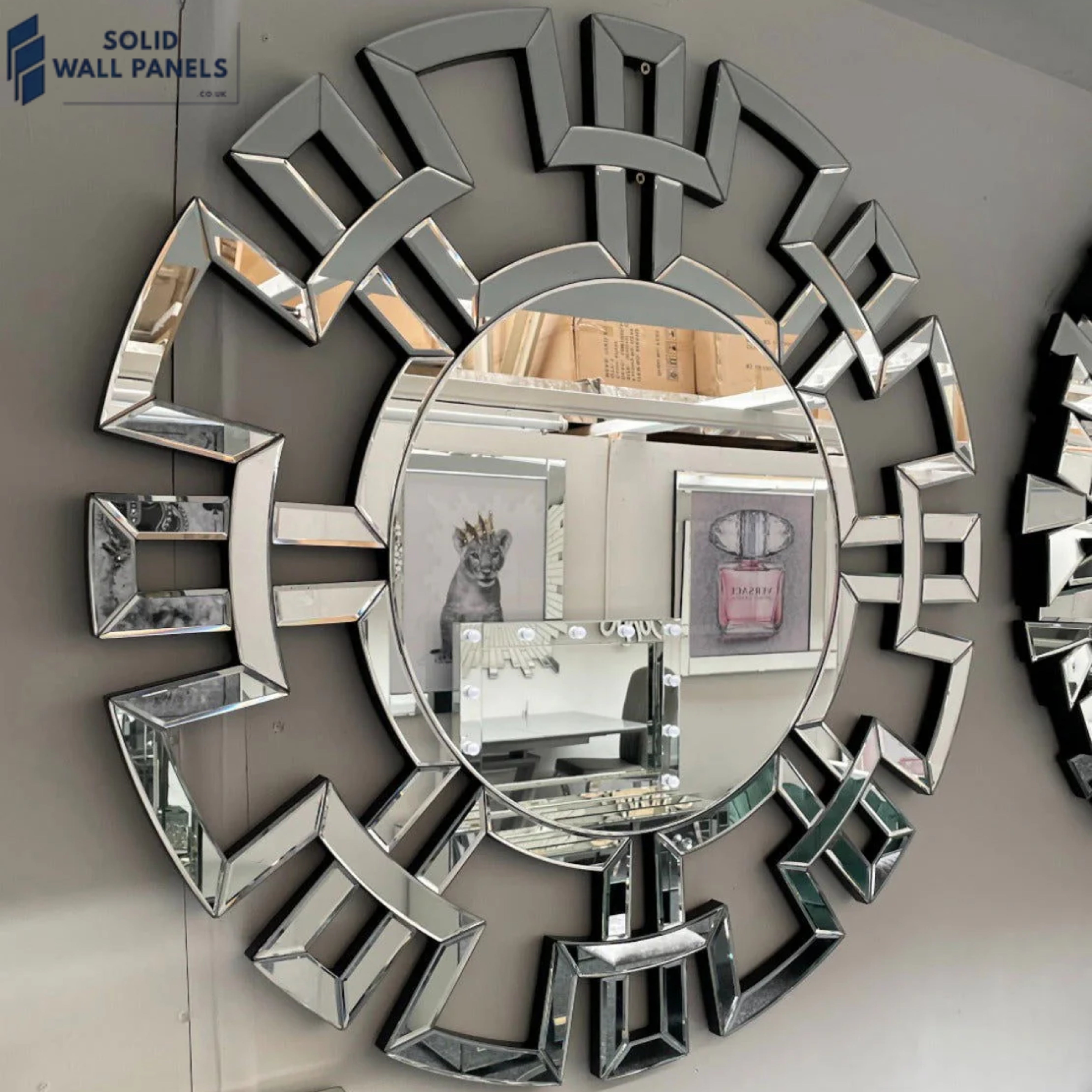 Aztec Round Wall Mirror – Geometric Design | Luxury Home Decor | Solid Wall Panels