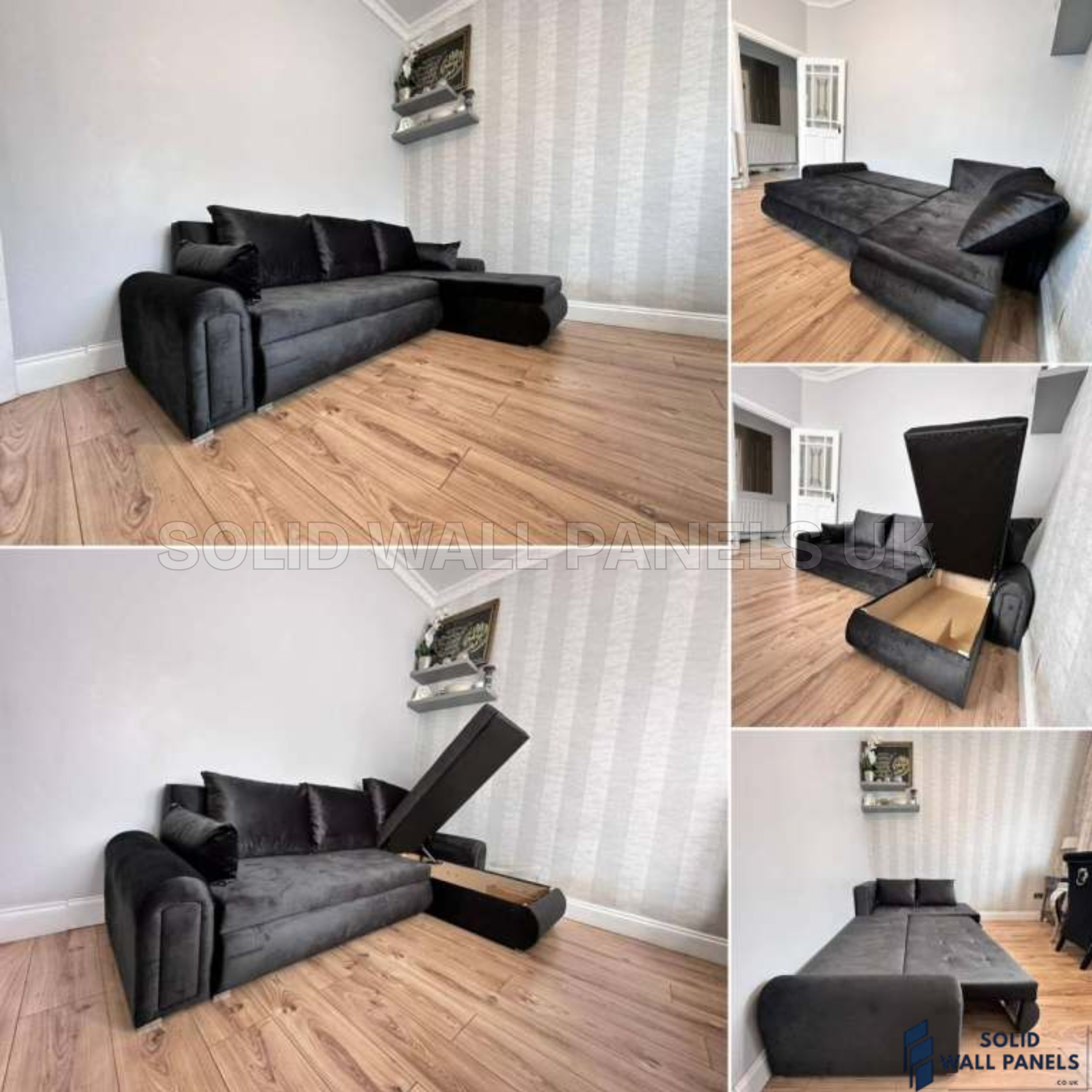 Berlin Black Corner Sofa Bed with Storage – Universal L Shape Sofa Bed UK