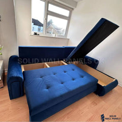 Berlin Blue Corner Sofa Bed with Storage – Universal L Shape Sofa Bed UK