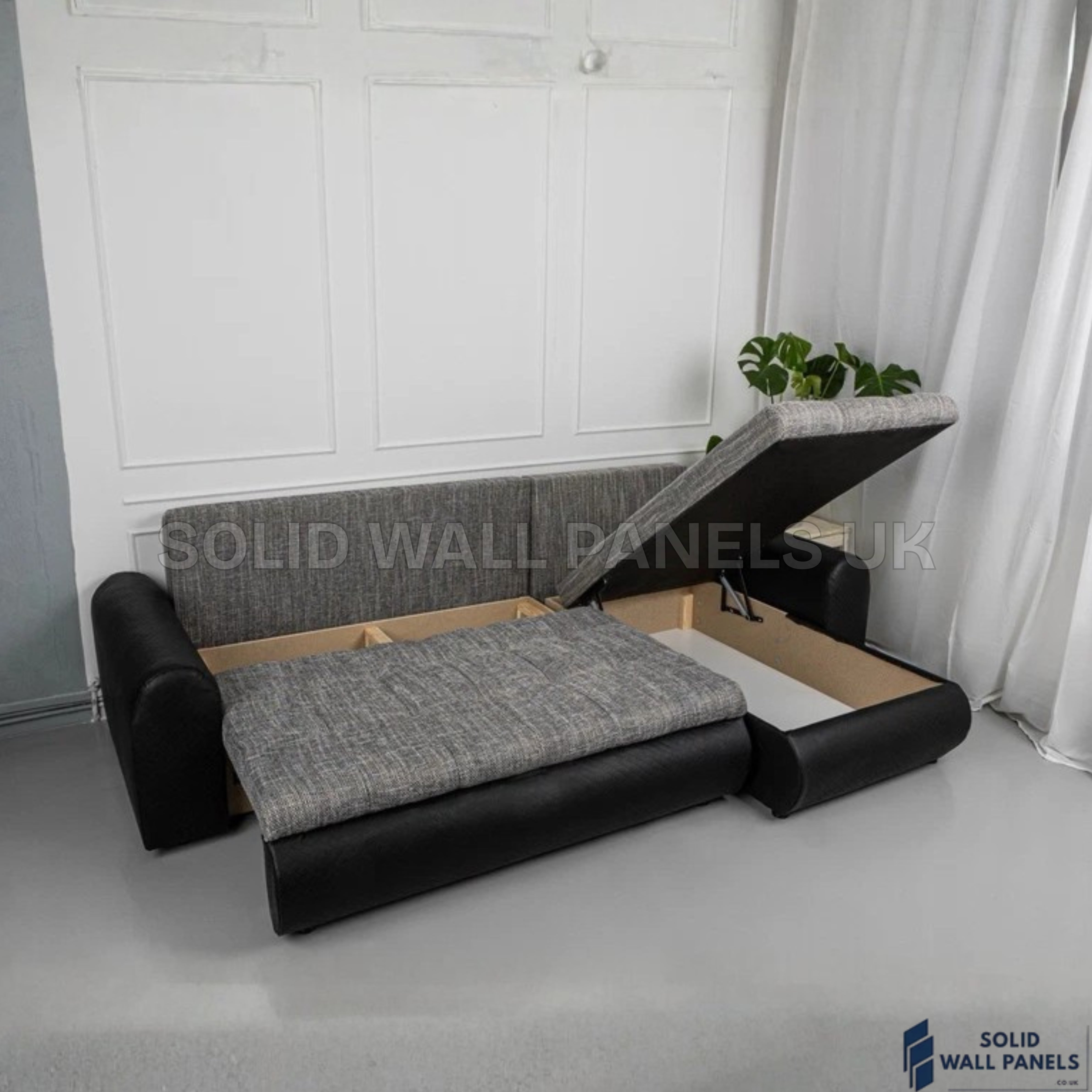 Berlin Grey & Black Corner Sofa Bed with Storage – L Shape Sofa Bed UK