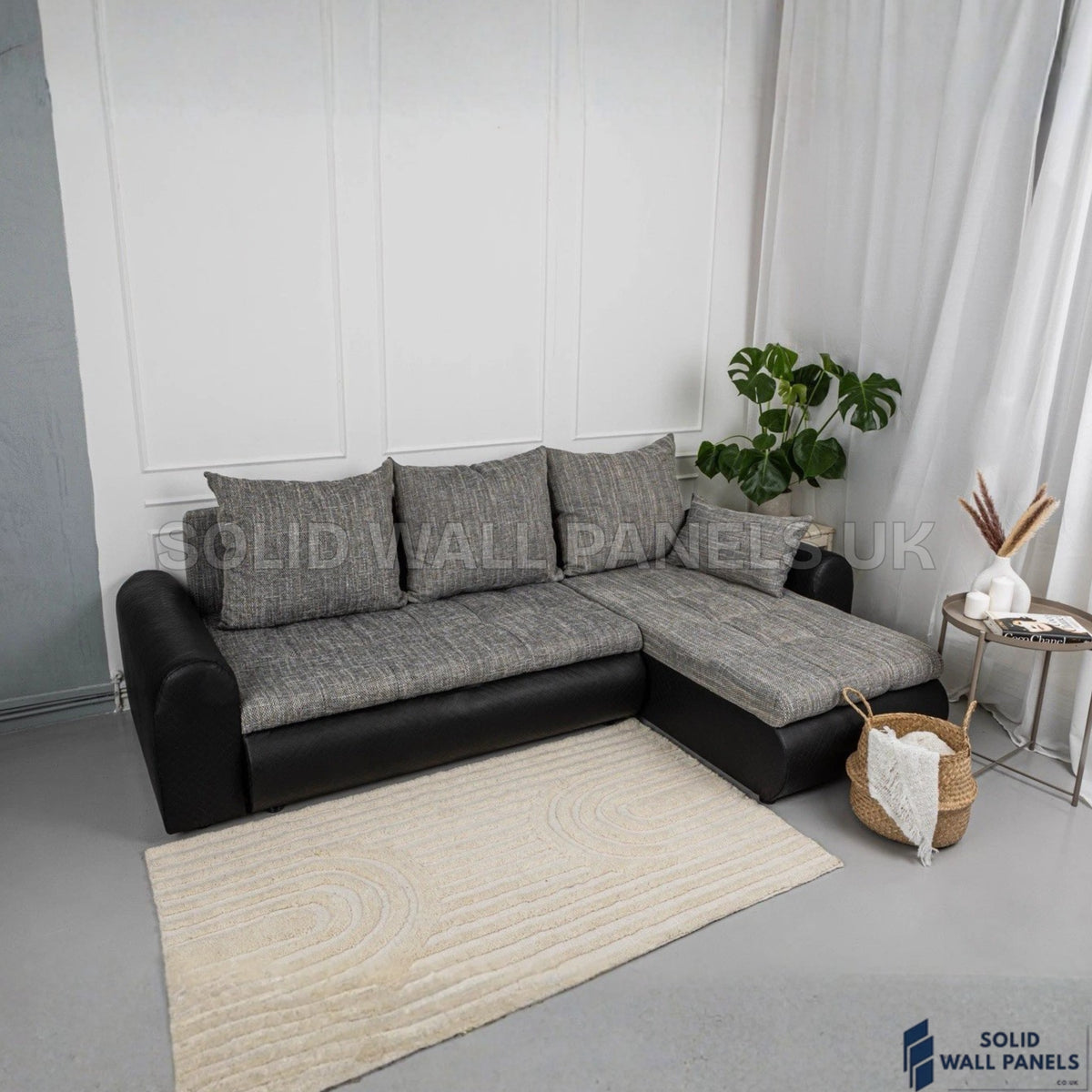 Berlin Grey & Black Corner Sofa Bed with Storage – L Shape Sofa Bed UK