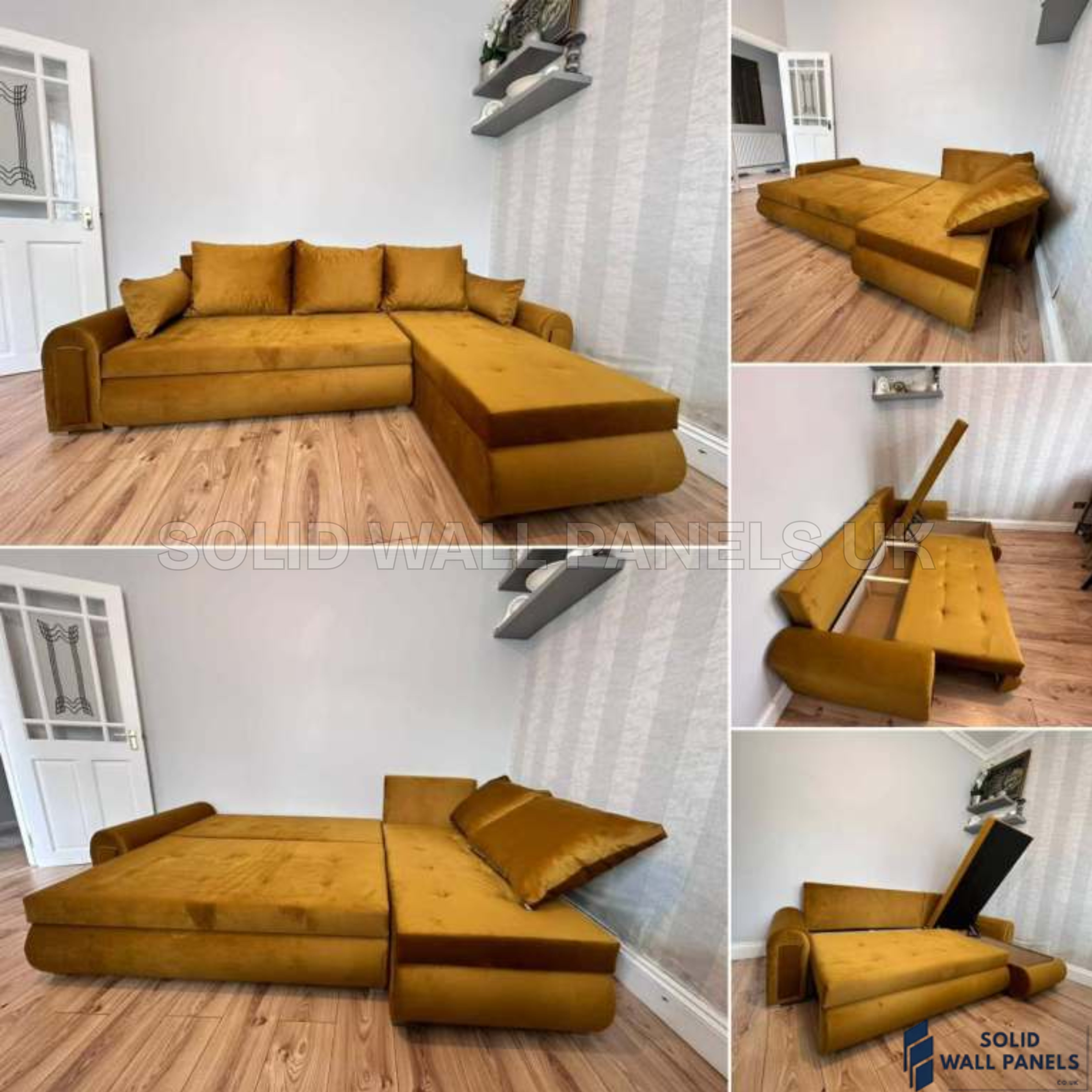 Berlin Mustard Corner Sofa Bed with Storage – Universal L Shape Sofa Bed UK