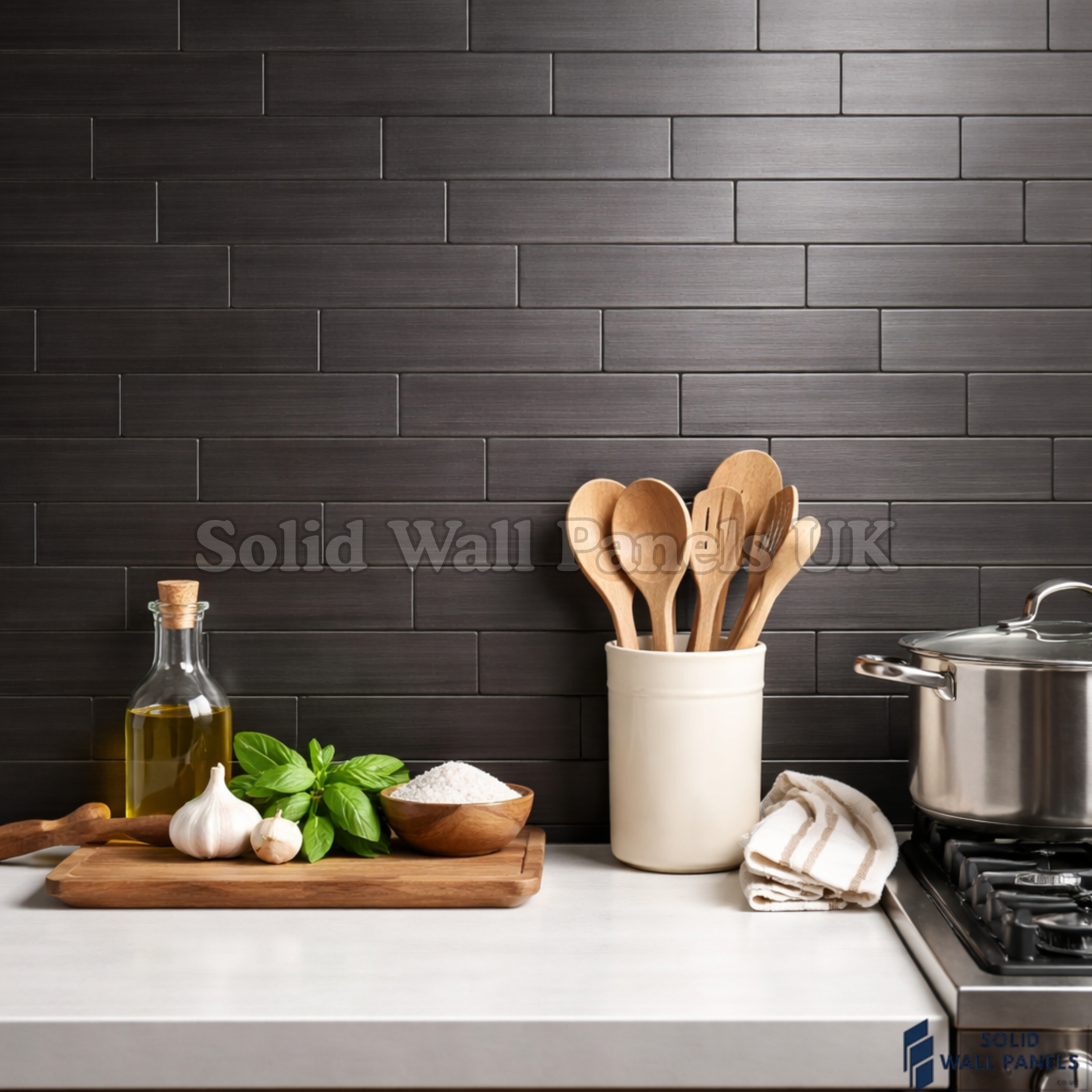 Black Brick Mosaic Wall Tiles 30cm x 30cm (10 Pieces) – Self Adhesive Splashback Wall Tiles