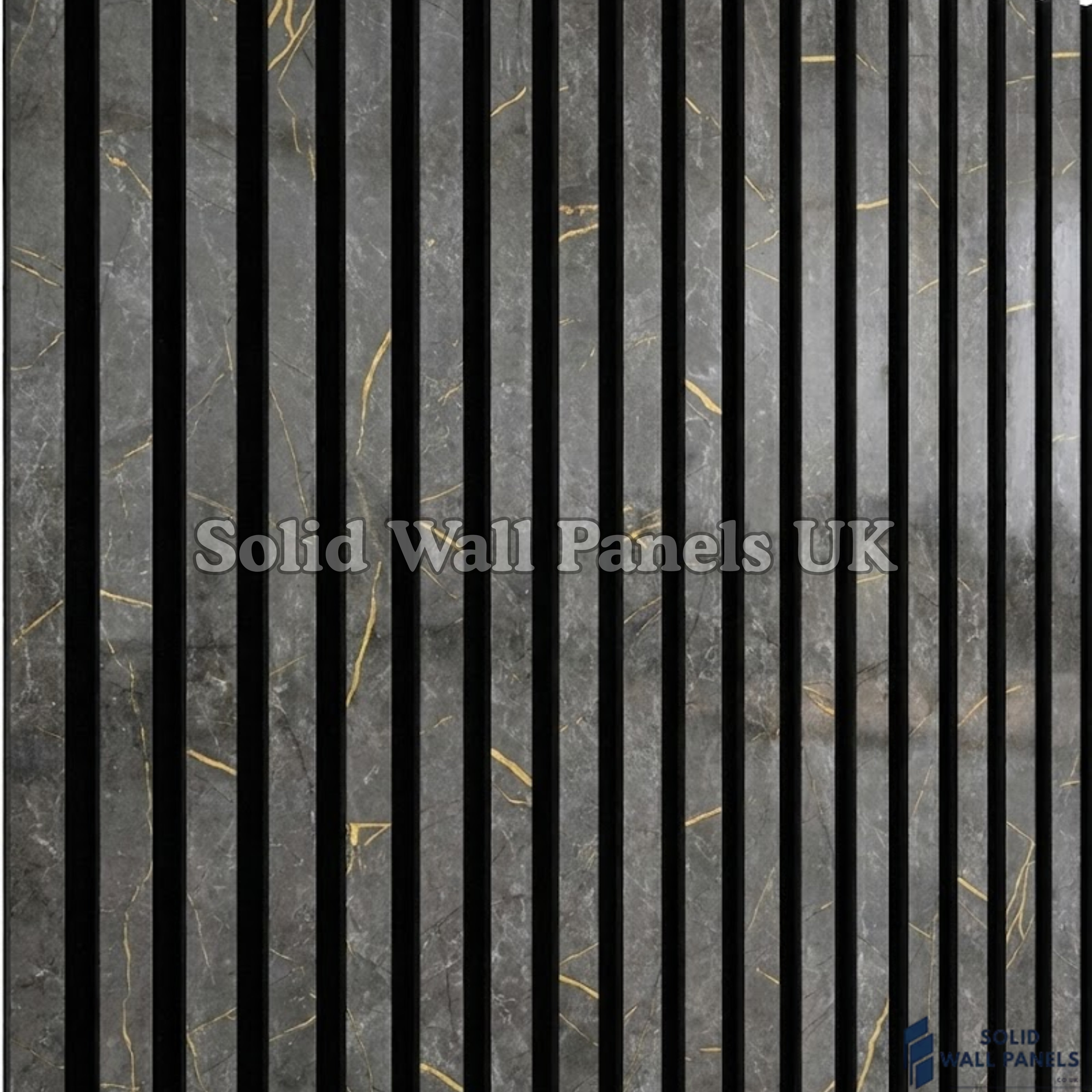 Black & Gold Marble Acoustic Slatted Wall Panel - 60x240 cm | Stylish, Durable & Soundproof
