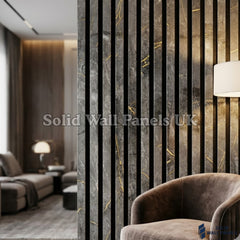 Black & Gold Marble Acoustic Slatted Wall Panel - 60x240 cm | Stylish, Durable & Soundproof