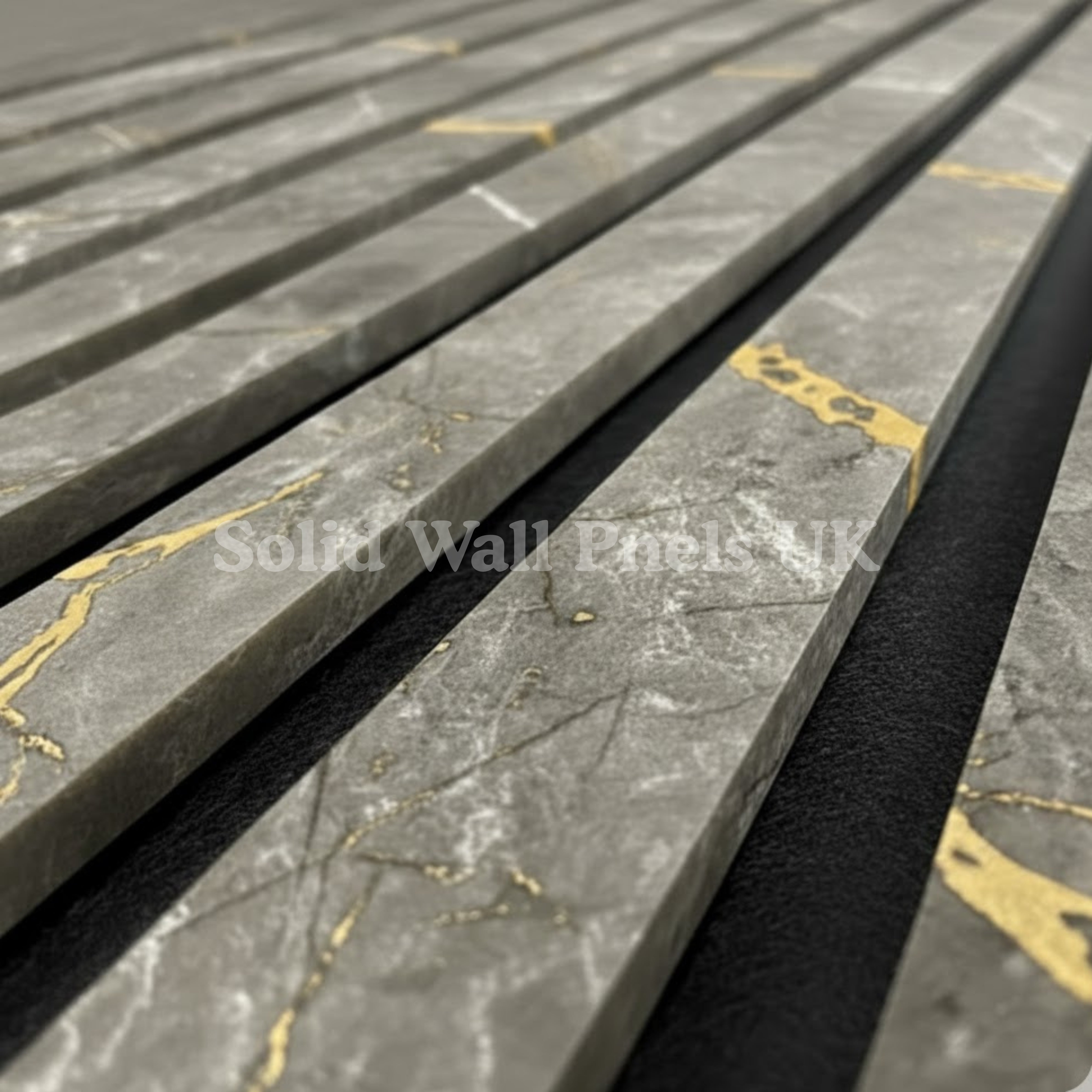 Black & Gold Marble Acoustic Slatted Wall Panel | Stylish, Durable & Soundproof