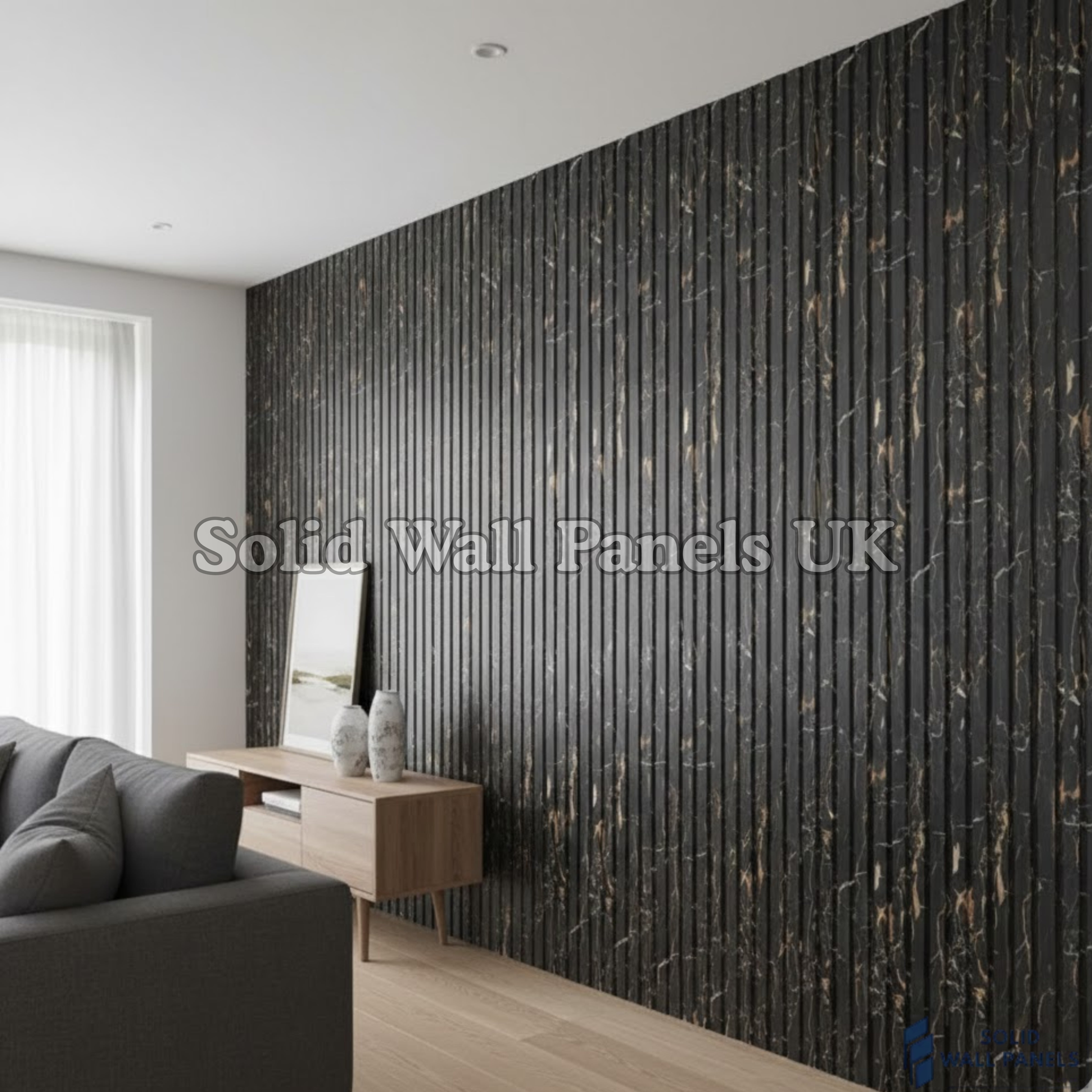 Black & Gold Marble Effect WPC Wall Panels – Waterproof Indoor & Outdoor Cladding | Solid Wall Panels UK