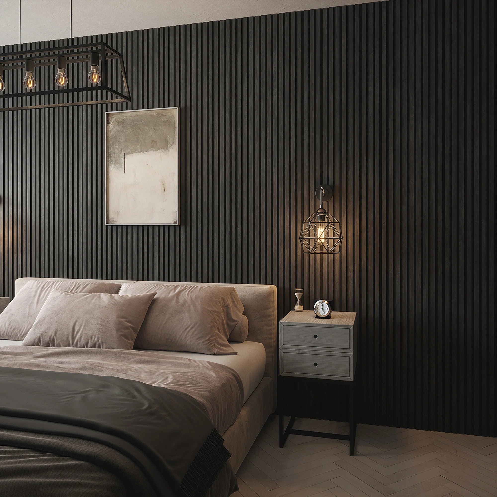 Real Wood Acoustic Slatted Wall Panels –  Black Oak (60×240 cm)