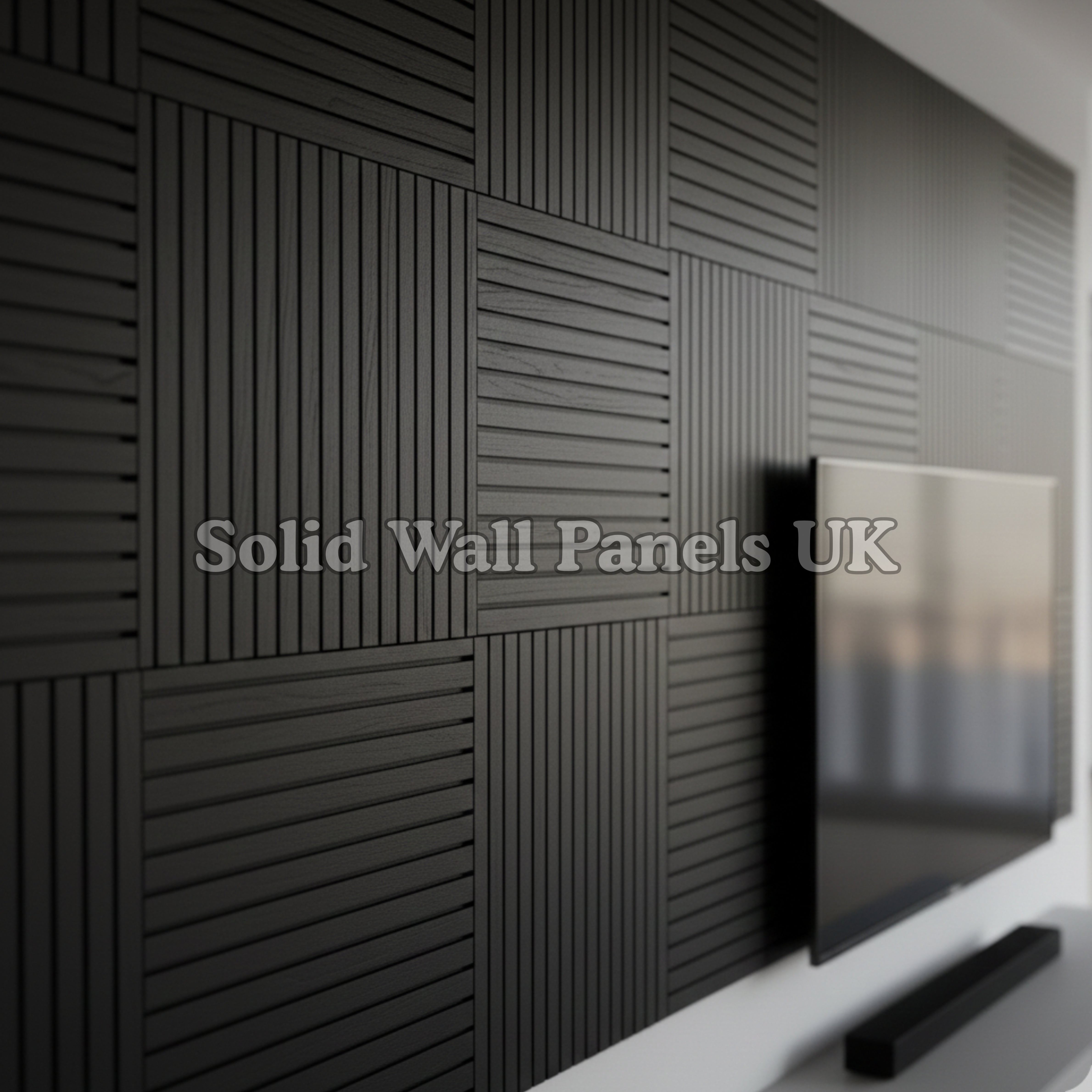 Square Acoustic Wood Wall Panels – Black | 12 Pieces 60x60cm | Solid Wall Panels UK