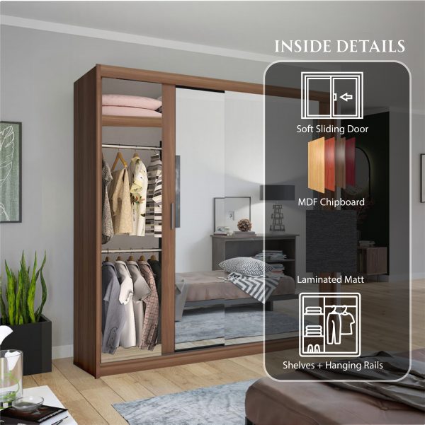 Chicago Walnut Wardrobe with Sliding & Mirror Doors - Fast UK Delivery