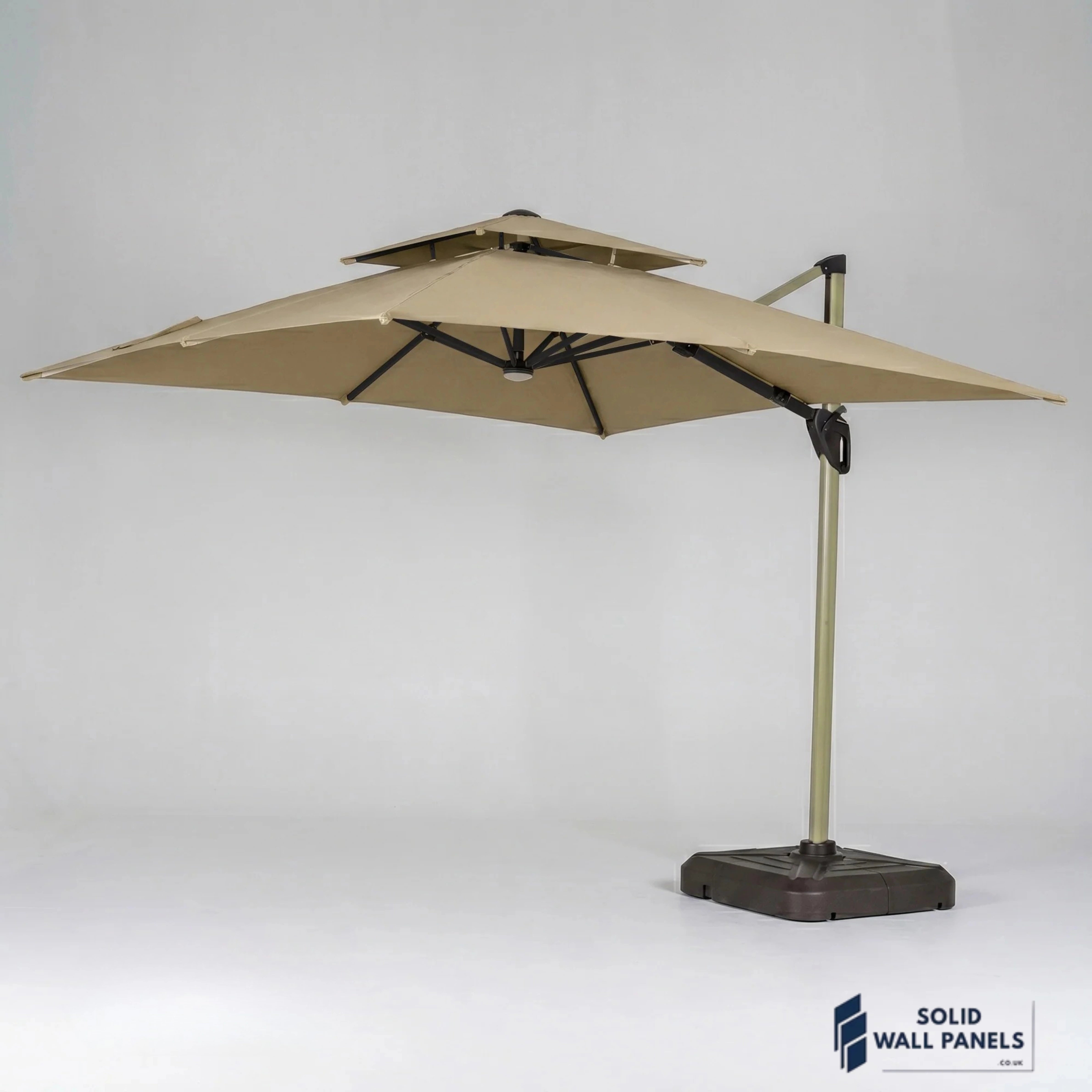 Camber 3m Square Cantilever Parasol with Solar LED Lights – Khaki Beige Garden Umbrella