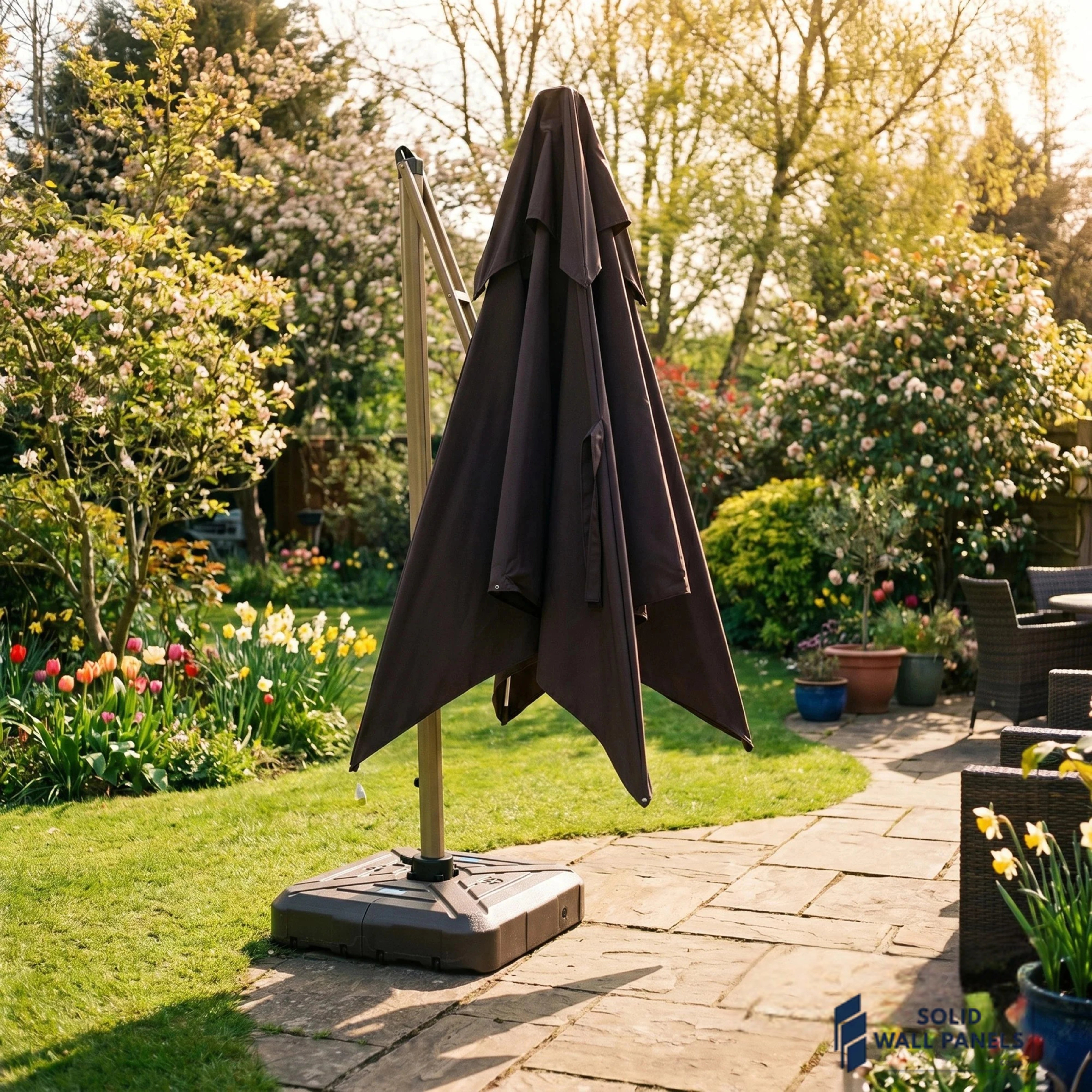 Camber 3m Square Cantilever Parasol with Solar LED Lights – Garden Umbrella